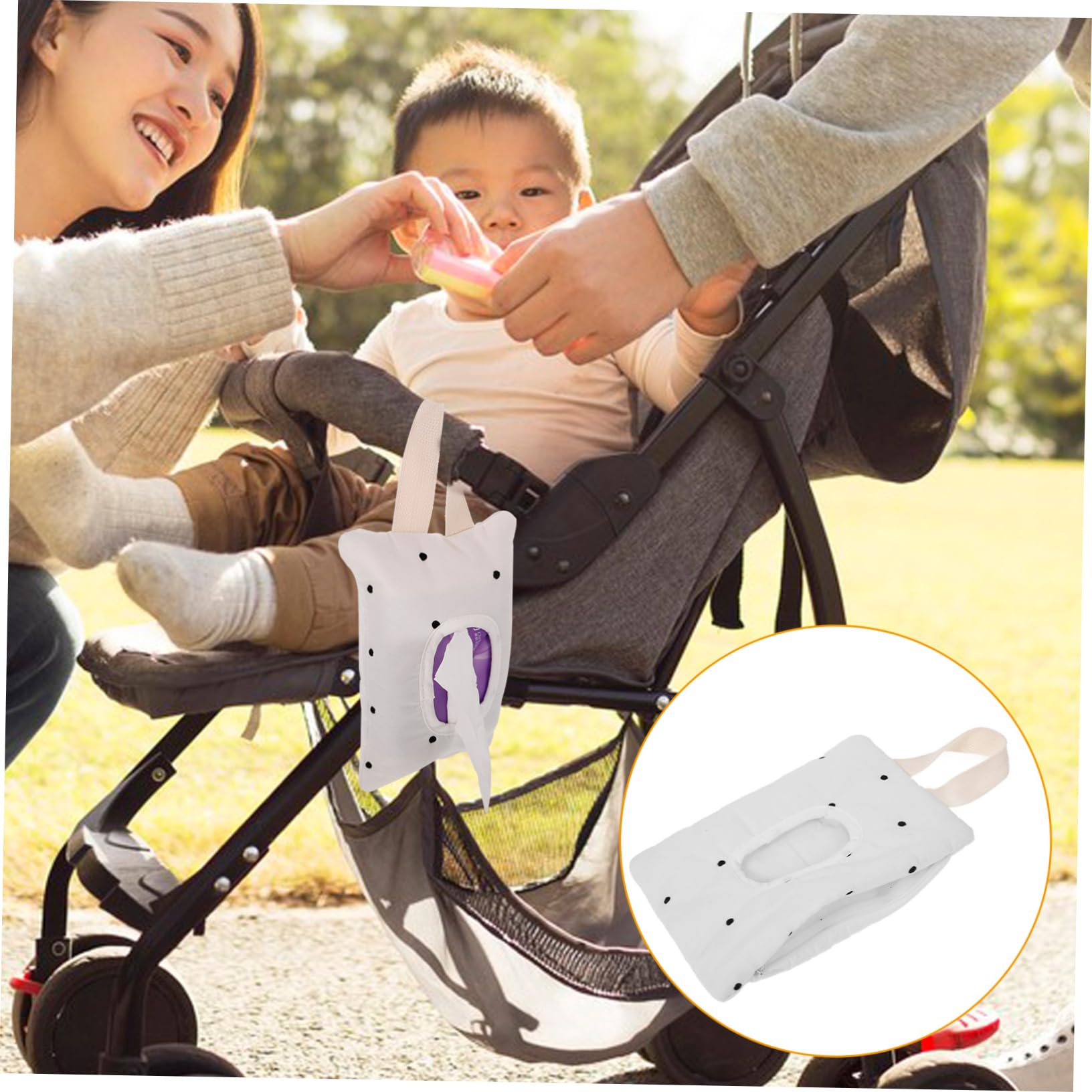 TOYANDONA 4piezas Bolsa De Pañuelos Colgante Para Coche Dispensador De Húmedas Portátil Diseño De Lunares Para Bebés y Viajes