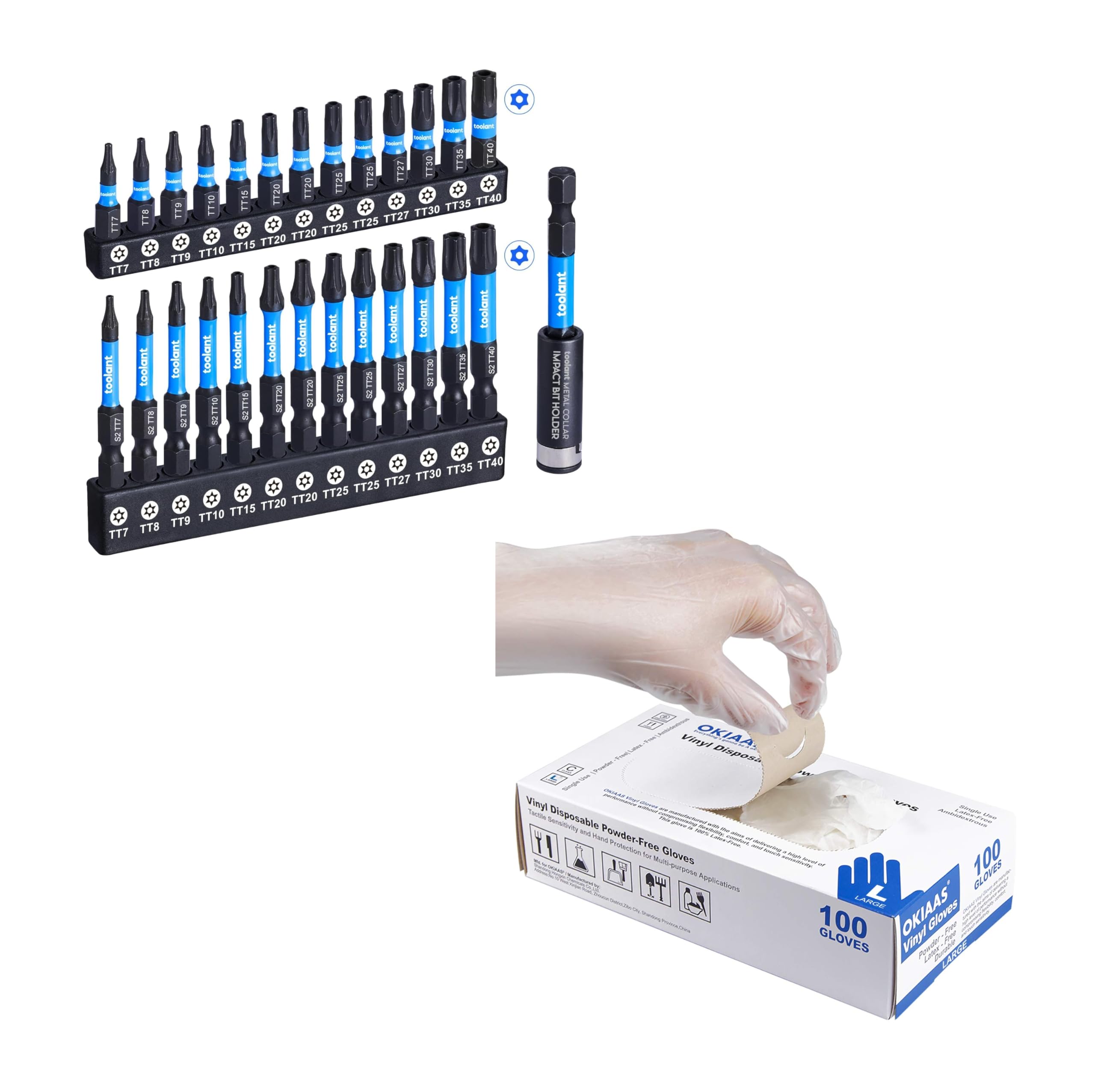 【Essential DIY Bundle】27pcs Torx Security Bit Set + 100ct Food-Safe Disposable Vinyl Gloves