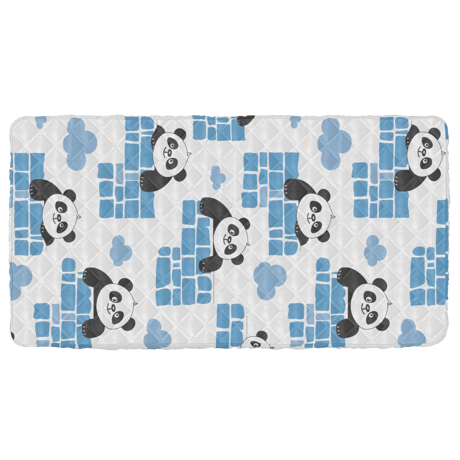Portable Toddler Bed Sheet for Kids Panda and Blue Clouds and Blocks Travel Bed Fitted Sheet