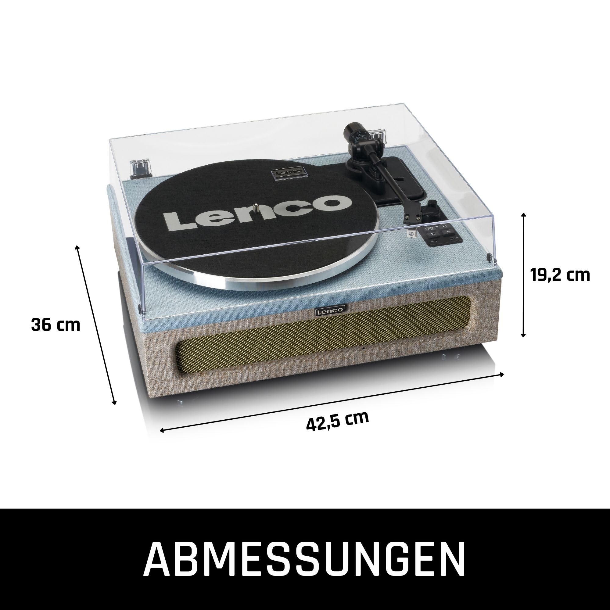 Lenco LS-440BUBG - Plattenspieler mit Lautsprecher - Schallplattenspieler | LS-440 - Vinyl Player - Bluetooth 40 Watt RMS - Riemenantrieb - Pitch Control - Vorverstärker