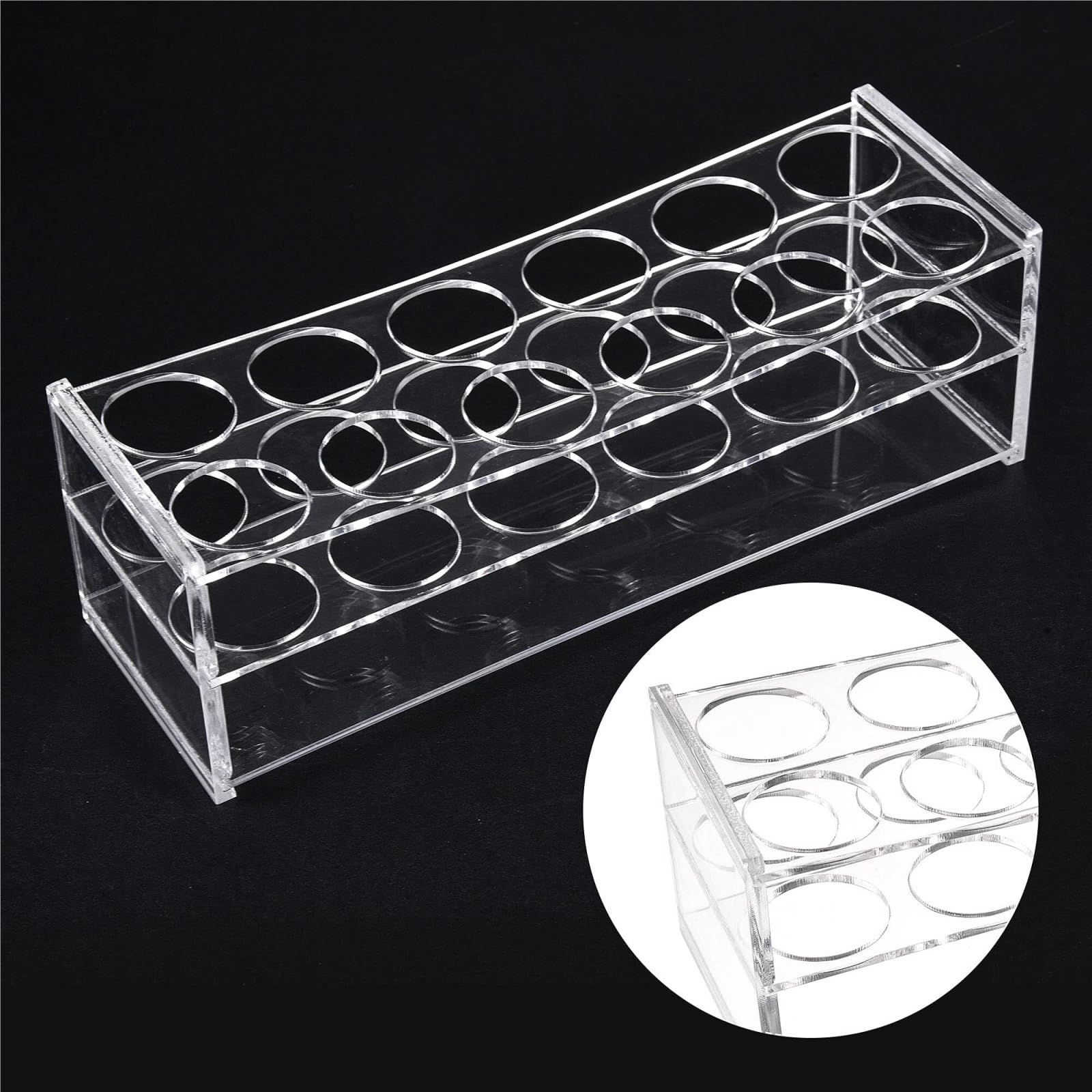 Estante de tubo de prueba de acrílico, Gradilla for tubos de ensayo, 12 pocillos, acrílico transparente, 23x7,5x7,5cm, for experimentos laboratorio 50ml