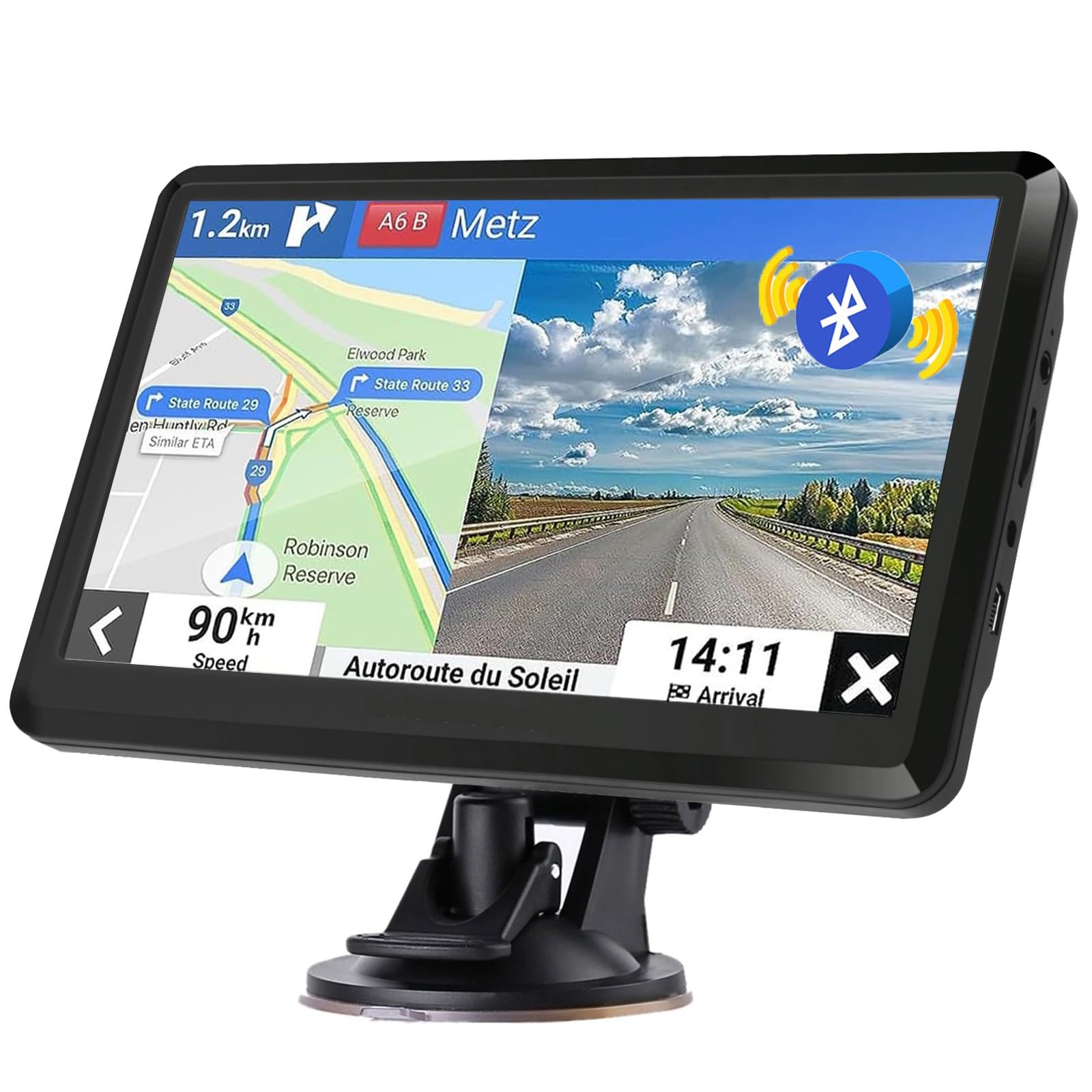 GPS Bluetooth Navigatore Satellitare per Auto, 7 Pollici 2023 Navigatore Satellitare per Camion con Bluetooth, Avviso Traffico Vocale, Aggiornamenti Gratuiti Delle Europa Mappa a vita