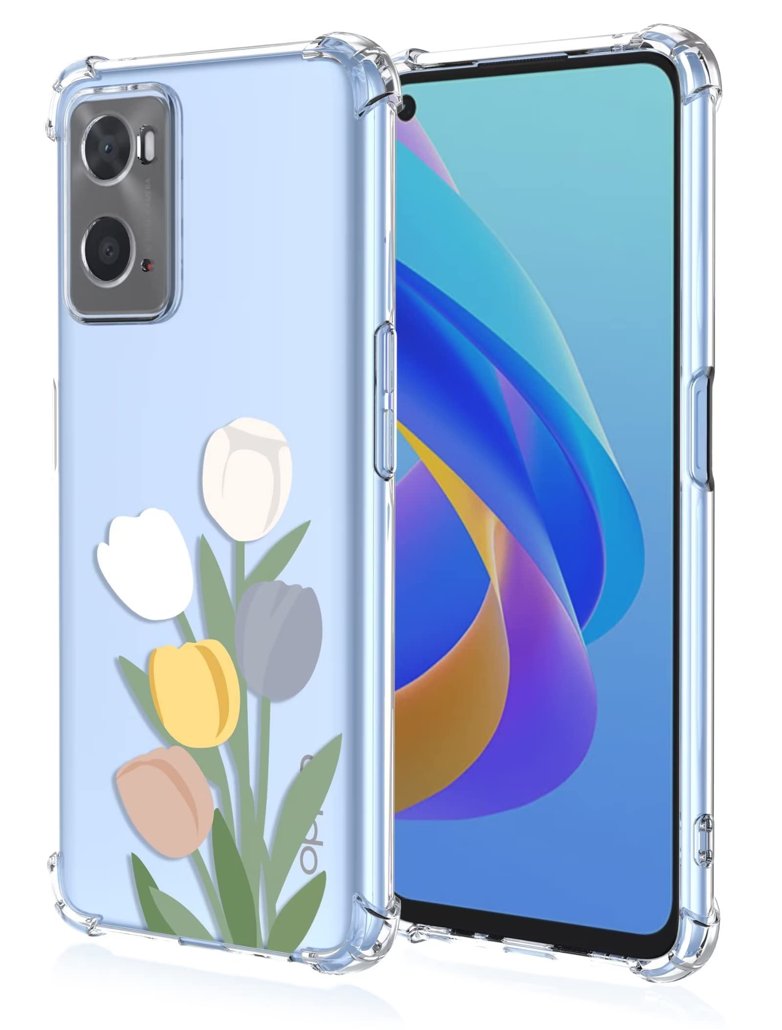 Custodia RankOne Per OPPO A76 / A96 (6.56'): Silicone TPU Trasparente Con Margherite - 3