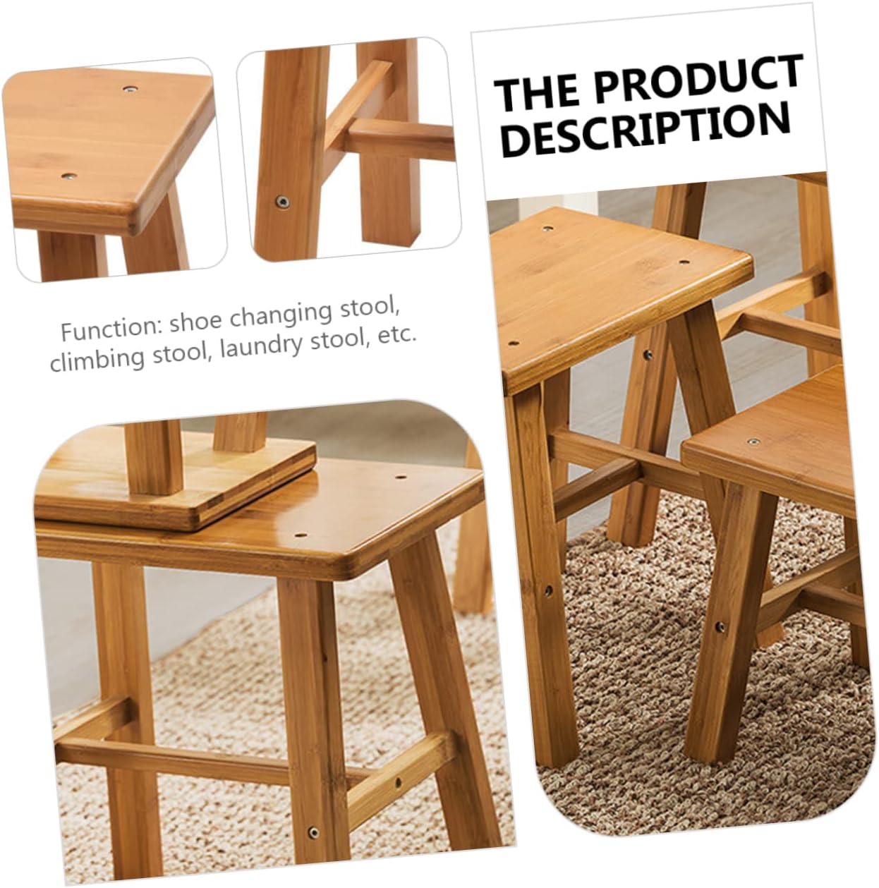 YARNOW Bamboo Portable Stool Home Boho Bathroom Step Stool for Boys and Girls Small Light Non-Slip