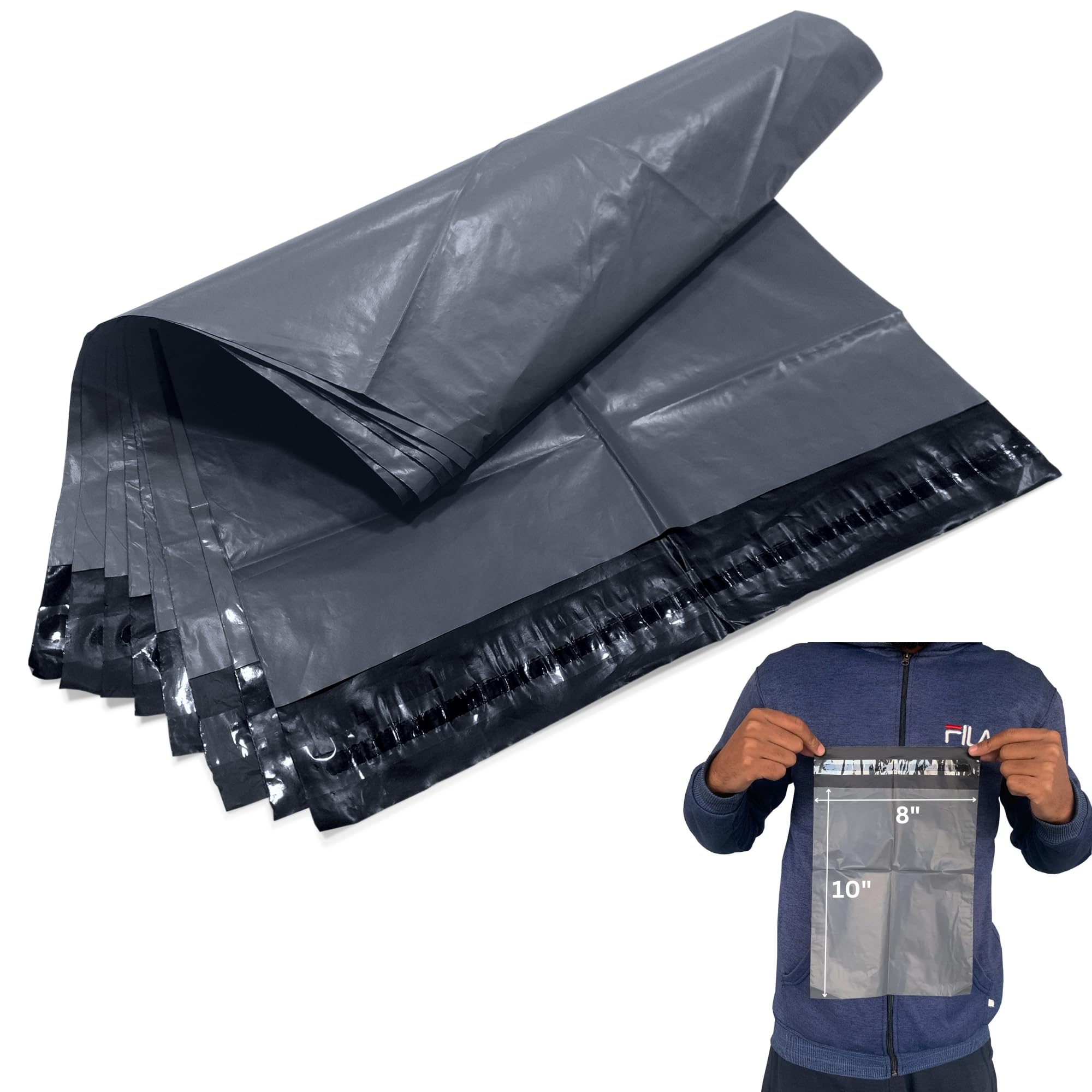 JeeJaan® 1000 Grey Mailing Bags 8" x 10" - 203mm x 254mm Strong Self-Adhesive Poly Mailing Postage Bag Waterproof and Tear-Proof Parcel Bags