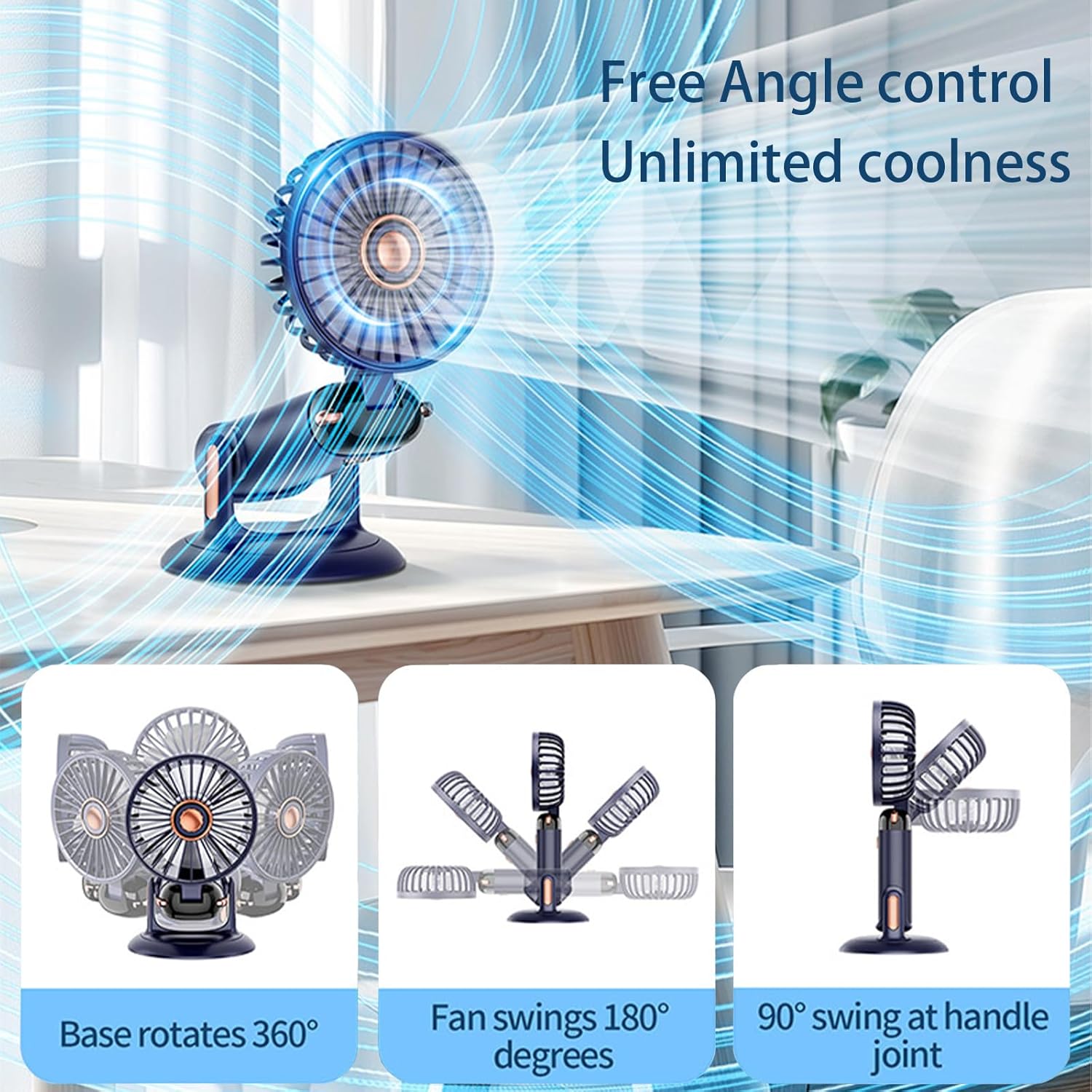 360° Rotating Folding Handheld Fan - 5 Speed Adjustable,Powerful Rechargeable Fan-2400mAh Battery, 12-Hour Runtime,Mini Portable Fan for Handheld, neck, desktop, wall mounted (White)