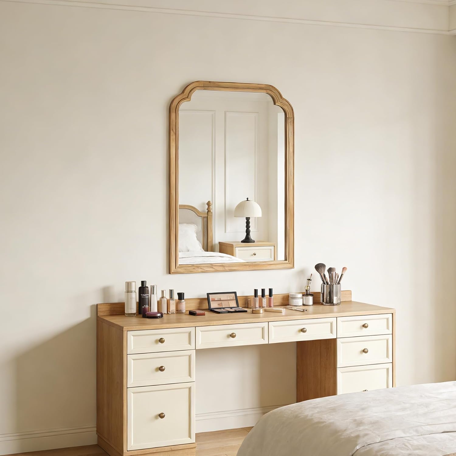 Wood Framed Bathroom Mirror for Wall, 24X36 Inch Rustic Wood Frame Wall Mirrors Decorative for Living Room, Vanity, Bedroom, Entryway and Farmhouse, Tempered Glass, Shatterproof