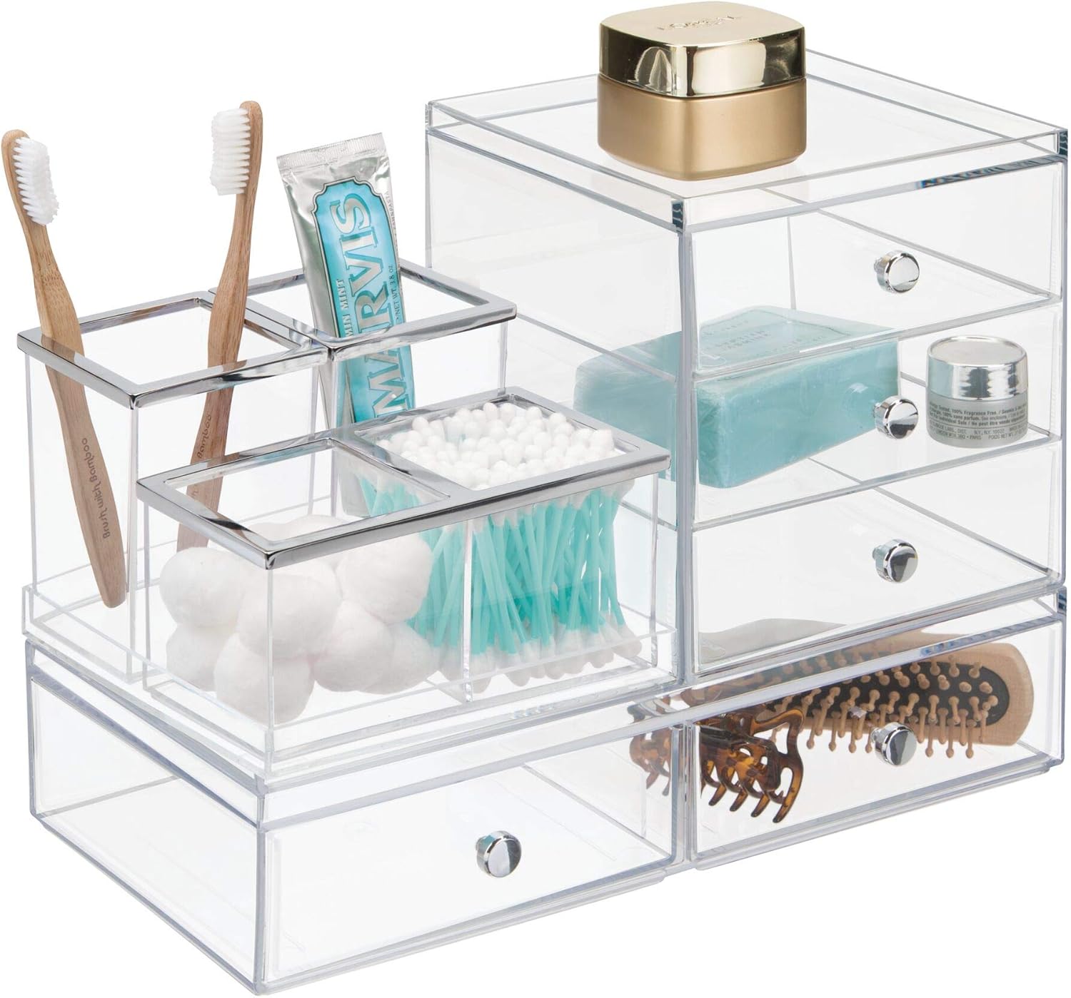 iDesign Clarity BPA-Free Plastic Customizable 4-Piece Organizer, 6.5" x 6.5" x 4.53"
