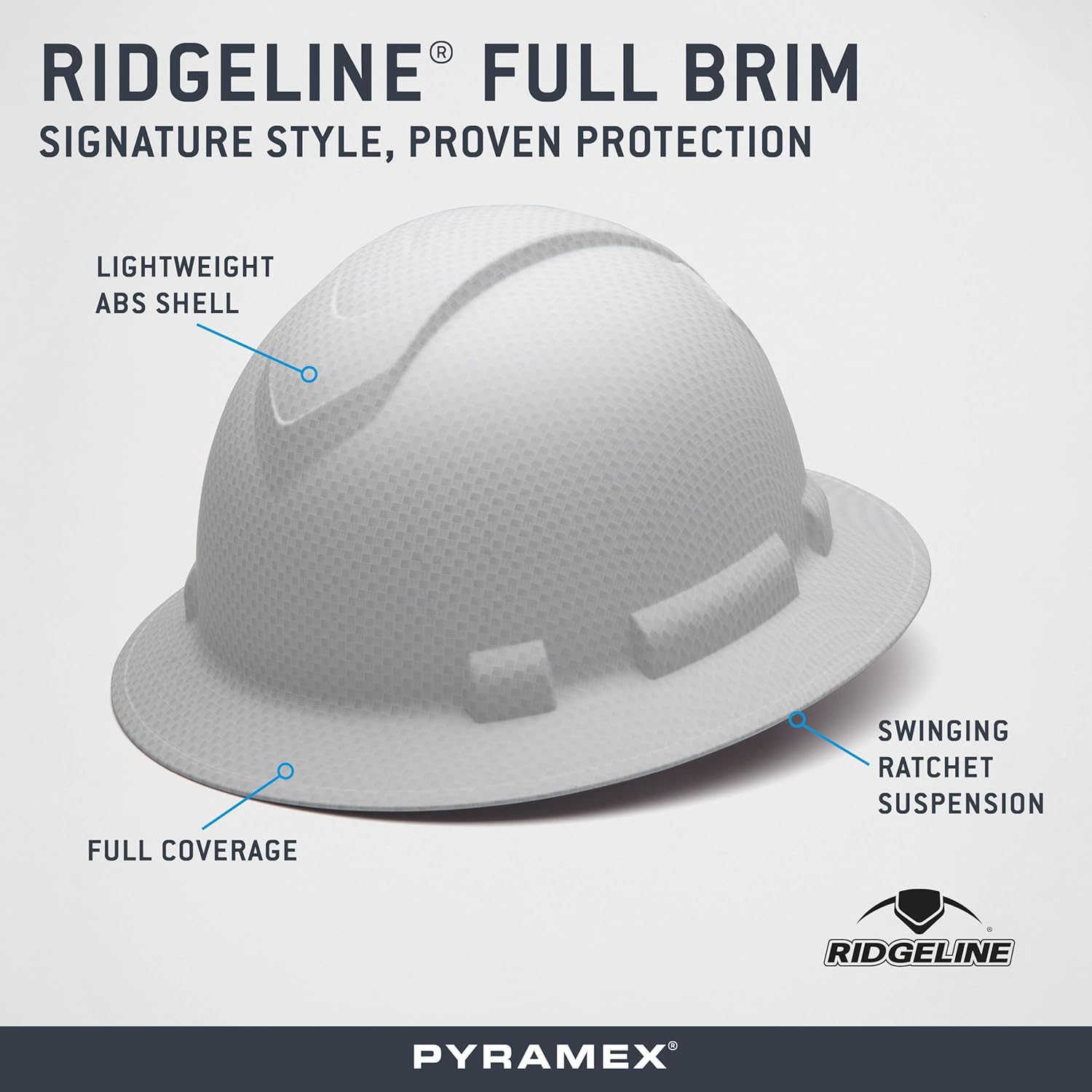 Pyramex Ridgeline Full Brim Hard Hat 4 Point Ratchet Matte White Graphite Pattern - Image 6