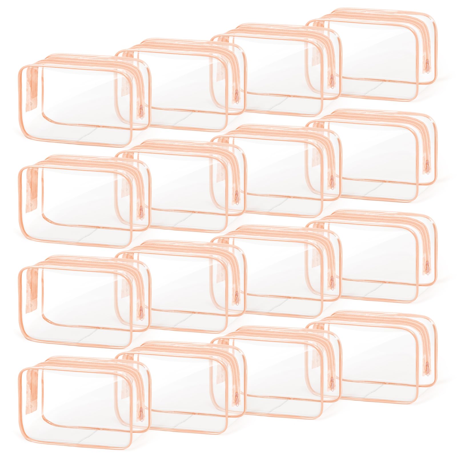 TISRATOK 16 PCS Clear Makeup Bag, Travel Essentials Toiletry Bag, Transparent PVC Cosmetic Organizer Toy Storage Pouch for Women Men - Orange-pink,