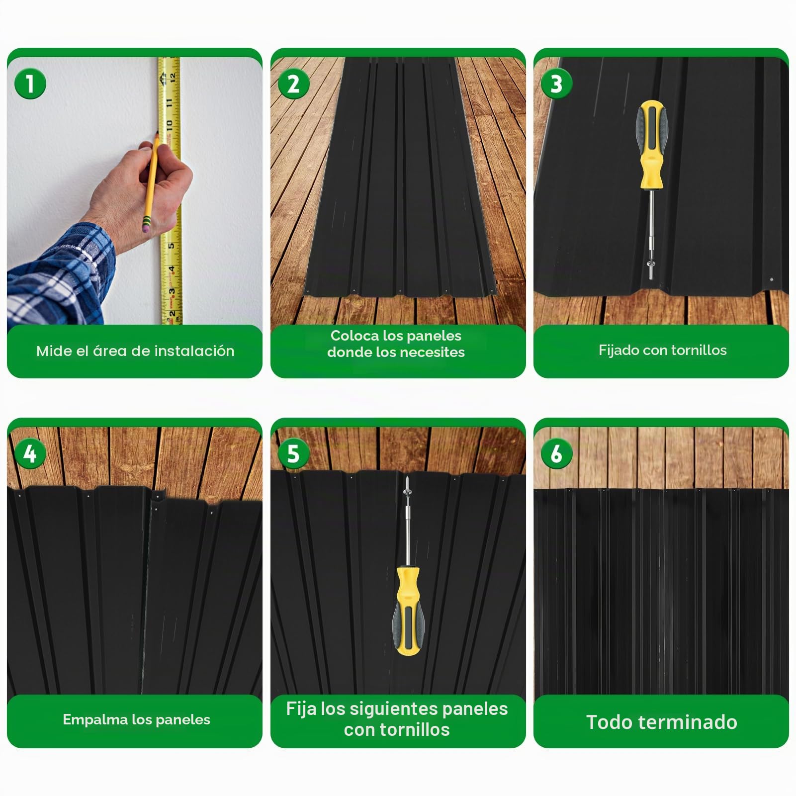 Chapa trapezoidal para techos, 12 unidades, 7 m², 110 x 45 cm, metal galvanizado, resistente a la corrosión, resistente a la intemperie, chapa de techo ondulada (BLACK-12 unidades)