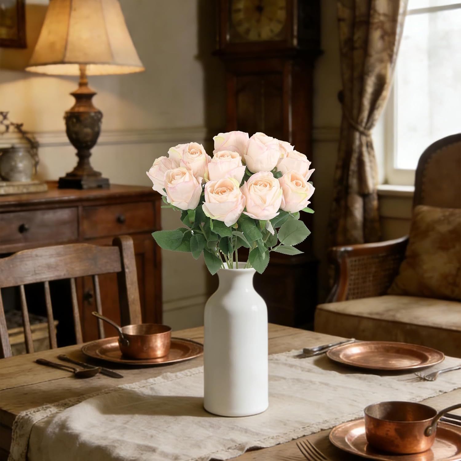 12Pcs Pink Roses Artificial Flowers 20" Vintage Silk Fake Roses with Stem for Vase Realistic Faux Roses Bouquet for Wedding Table Centerpieces Home Decorations DIY Party Arrangements (Light Pink)
