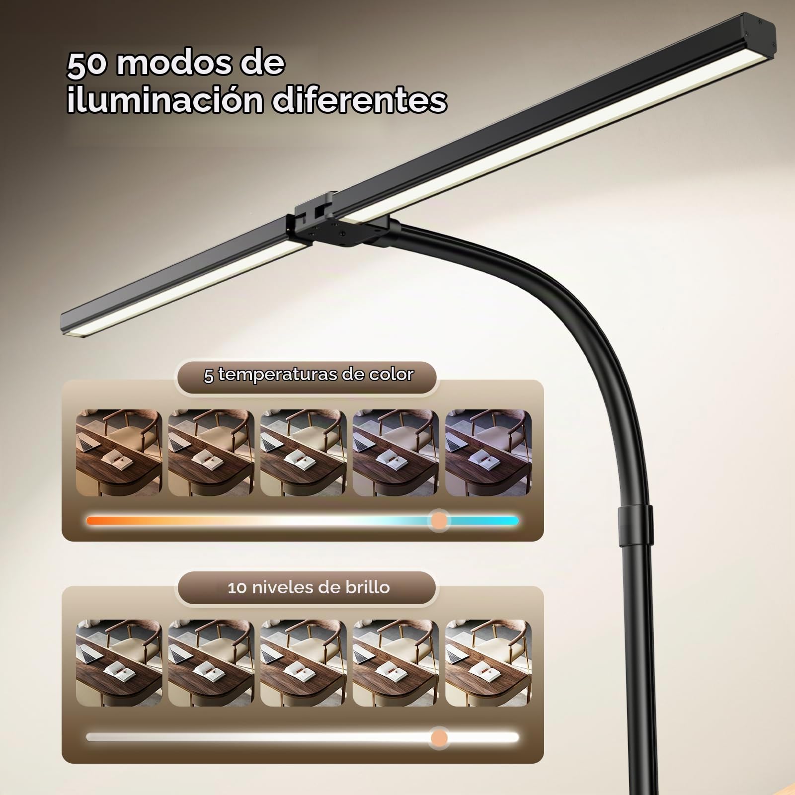 1300LM lampara de Escritorio LED 24W 80CM de Doble Cabeza Regulable con Control Remoto,24W 80CM para Monitor luz mesa con Abrazadera, Luz Diurna lamparas Oficina en Casa Brazo Giratorio pinza