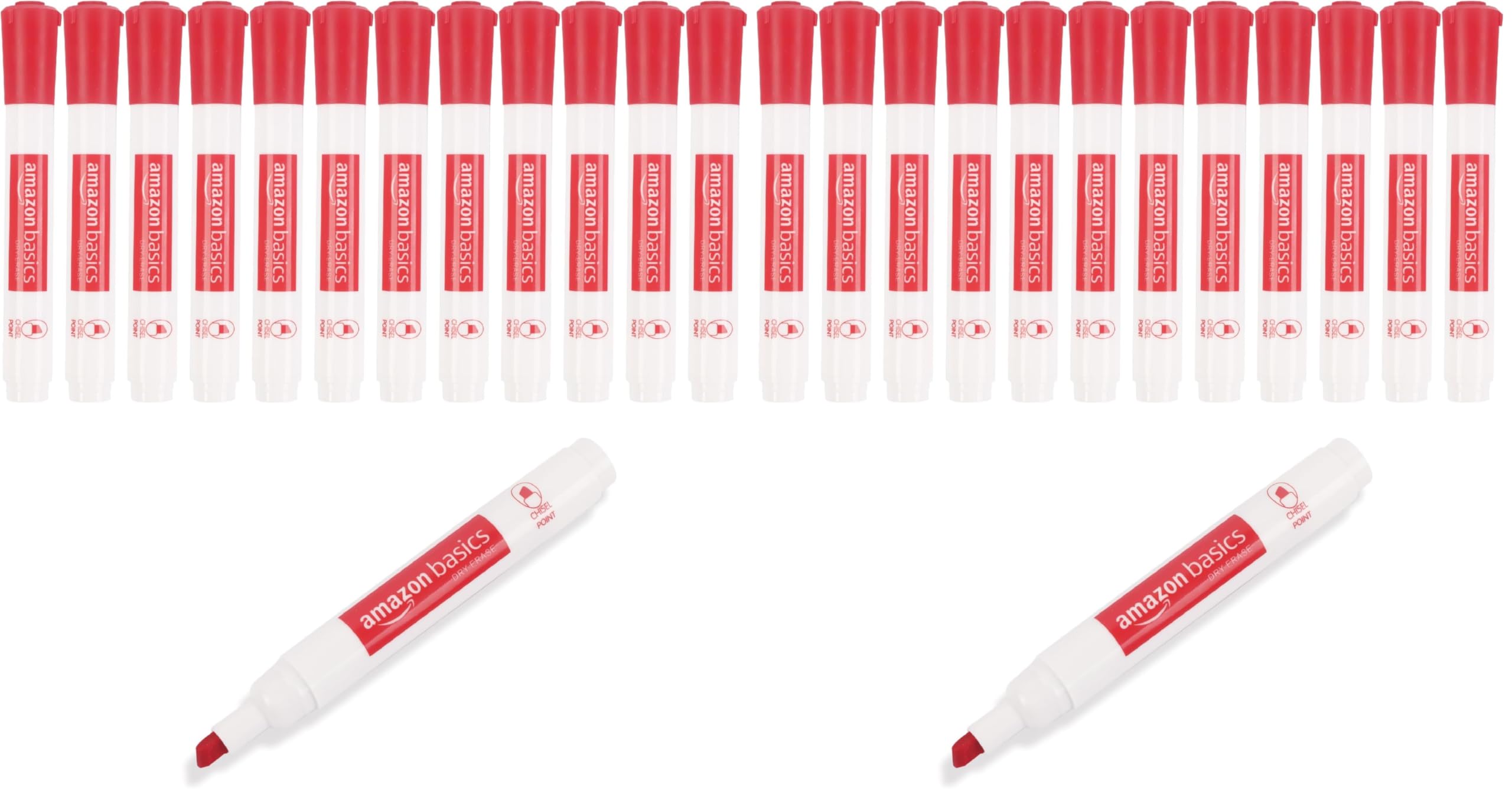 Amazon Basics Dry Erase Whiteboard Markers, Chisel Tip, Low-Odor, Red, 24-Pack, For Writing on Whiteboards