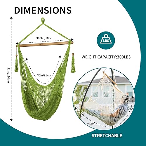Miniatura 35 de JoyView Silla hamaca con barra esparcidora, hamaca caribeña, silla columpio de 300 libras, capacidad de peso, silla colgante de cuerda XL