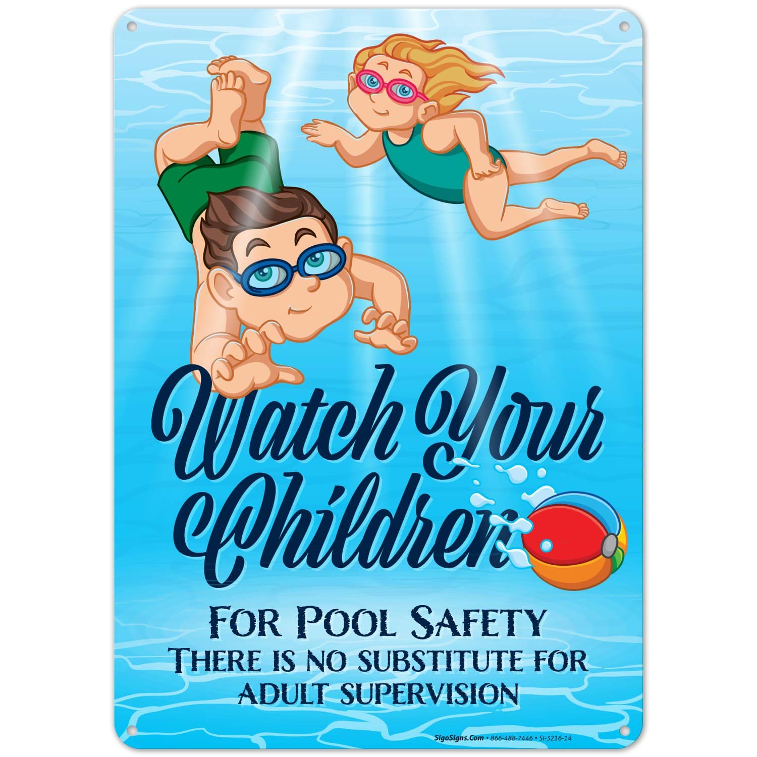 Pool Rules Decor Sign, Watch Your Children Pool Sign, 10x14 Inches, 55 mil Thick HDPS (high Density polystyrene), Made in USA