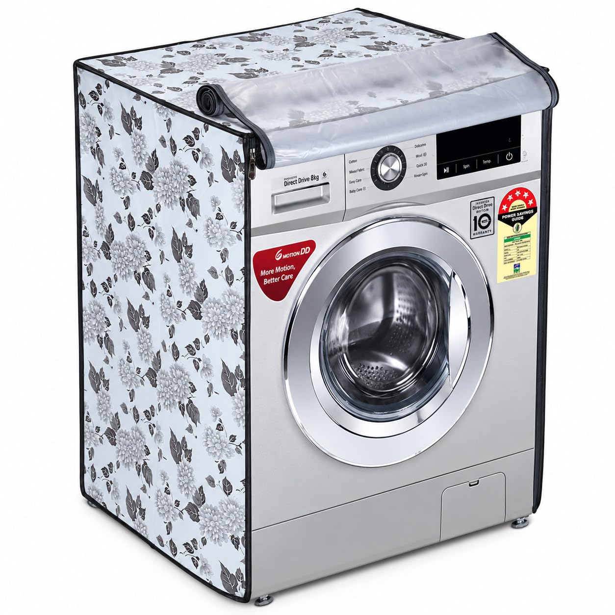 SANAVYA® Front Load Washing Machine Cover Compatible for Samsung 5.5 Kg, 6 Kg, 6.5 Kg (50cmsX63cmsX81cms, Half White & Grey)