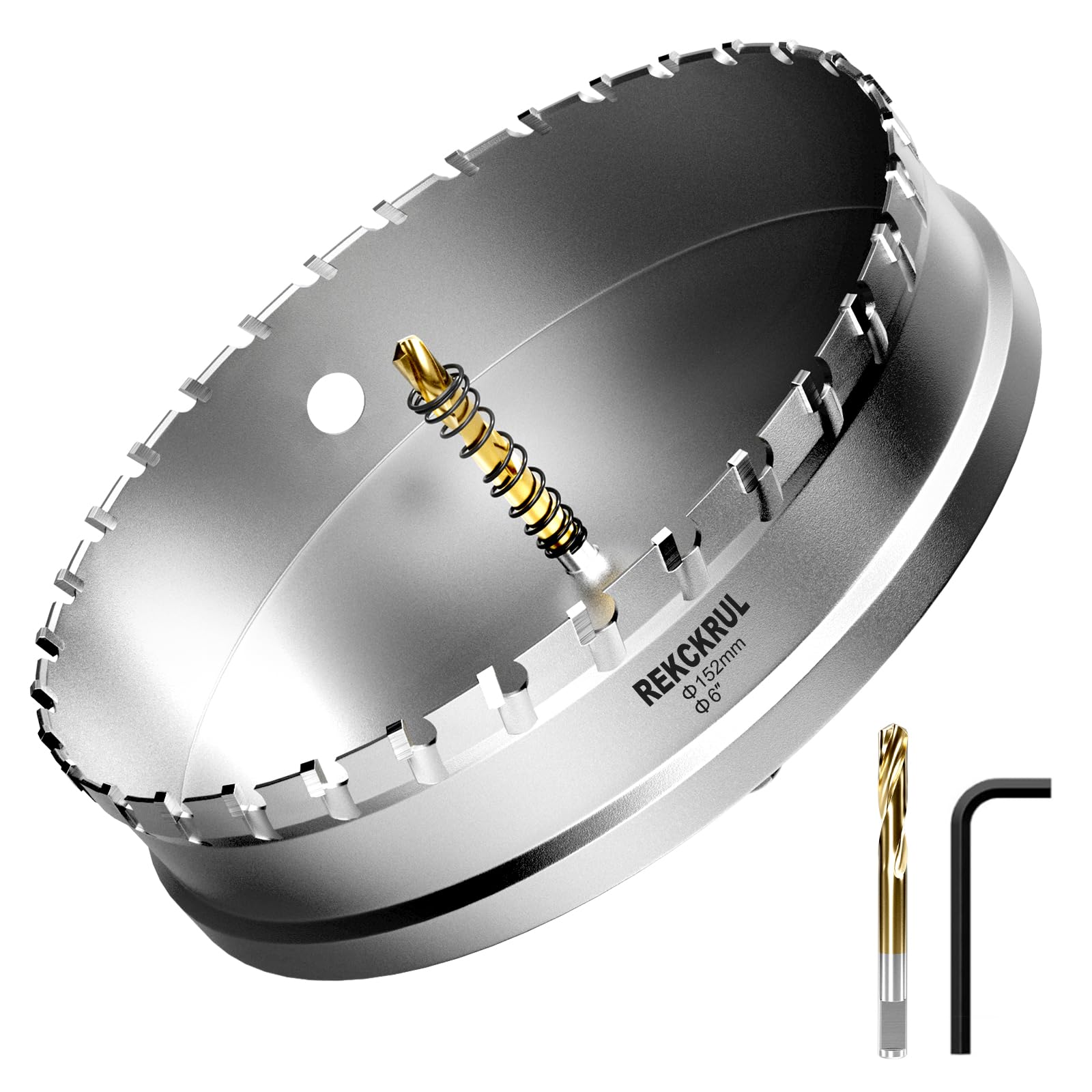 6" (152mm) TCT Carbide Hole Saw Kit for Metal - Heavy Duty Hole Cutter Drill Bits Set with 2 Titanium/Step Pilot Drill Bits & L-Wrench, Cuts Stainless Steel, Iron, Aluminum, Wood, Plastic