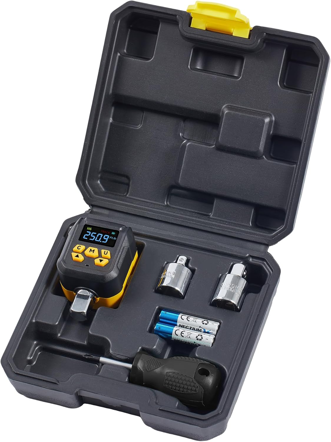 Digital Torque Wrench Adapter 1/2" Drive, 12-250 ft-lb (17-340 Nm), Buzzer & LED Alert, ±2% Accuracy Torque Calibration Tool with 1/4" & 3/8" Adapters, for Automotive, Car, Motorcycle