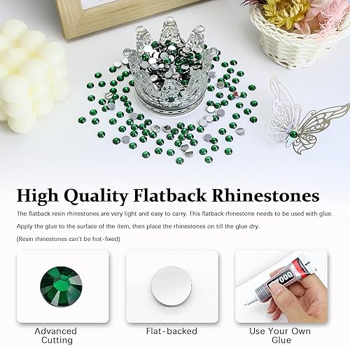 Miniatura 2 de 1000 diamantes de imitación de resina de 0.236 pulgadas con parte trasera plana, esmeraldaverde oscuro para uñas, vasos, tazas, botellas, decoración