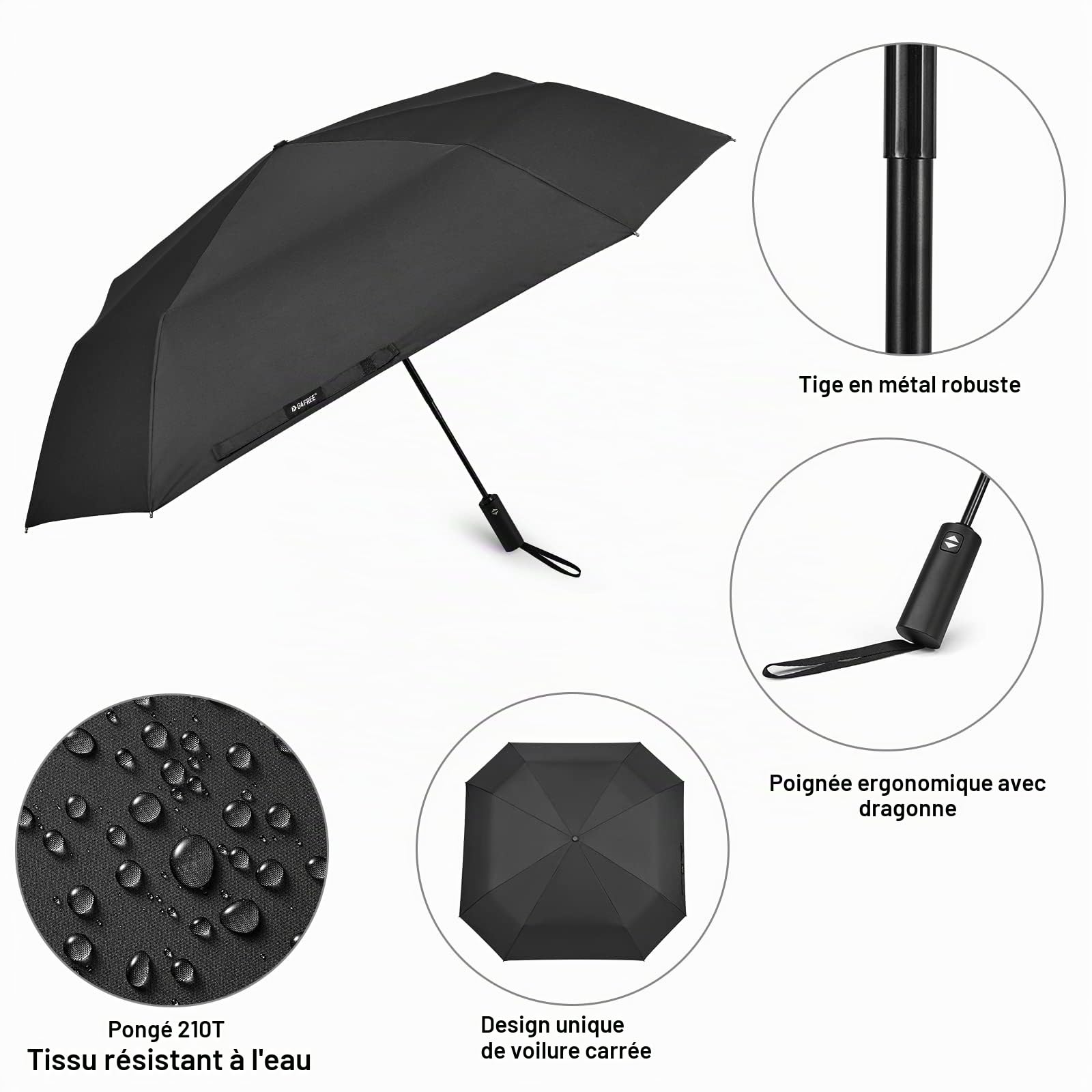 G4Free Parapluie de golf carré de 137,2 cm - Coupe-vent - Pliable - Compact - Ouverture automatique