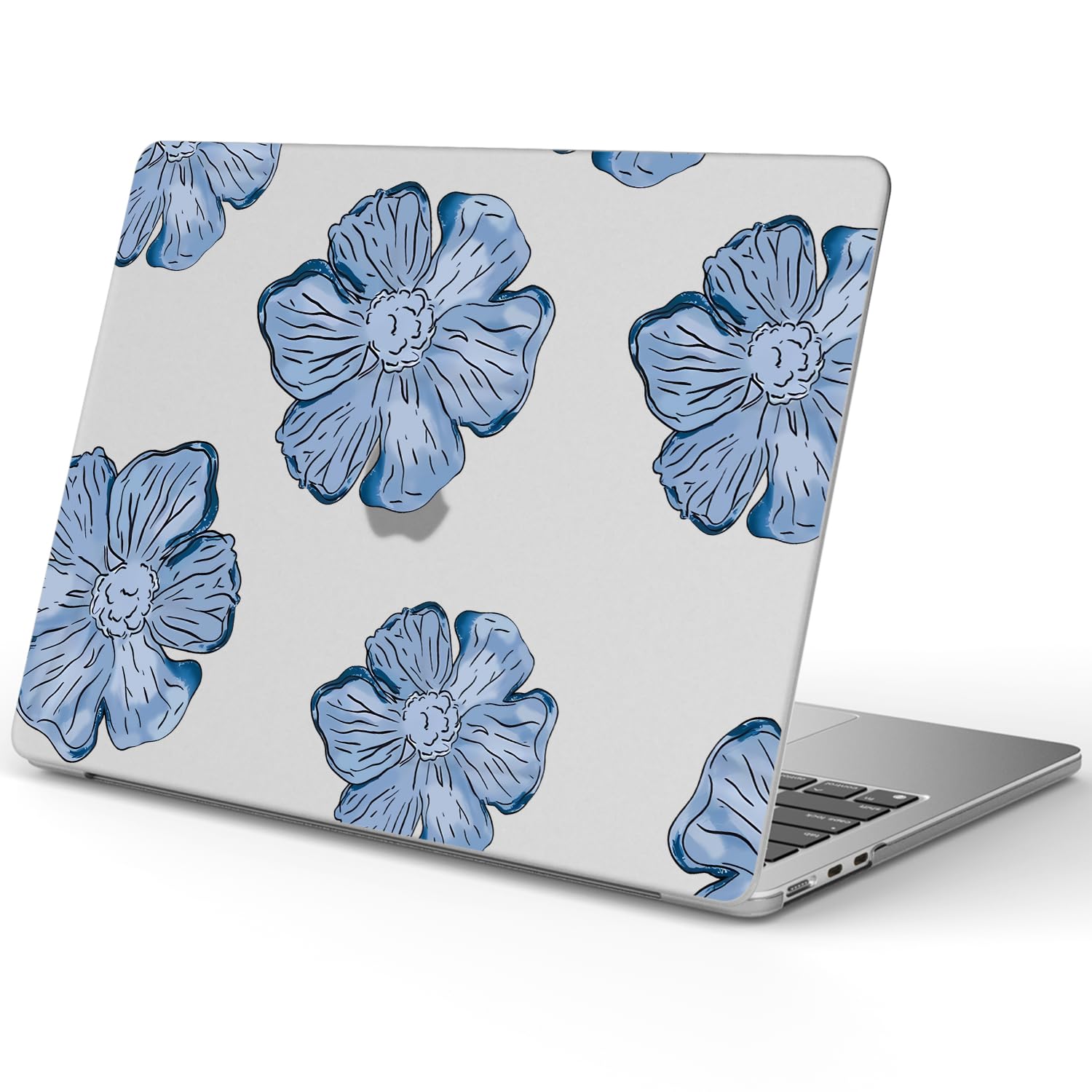 Idocolors Elegant Blue Flower Case Compatible with MacBook Air 13 Inch（Models A1932/A2179/A2337）, Transparent Frosted Protective Hard Case Anti