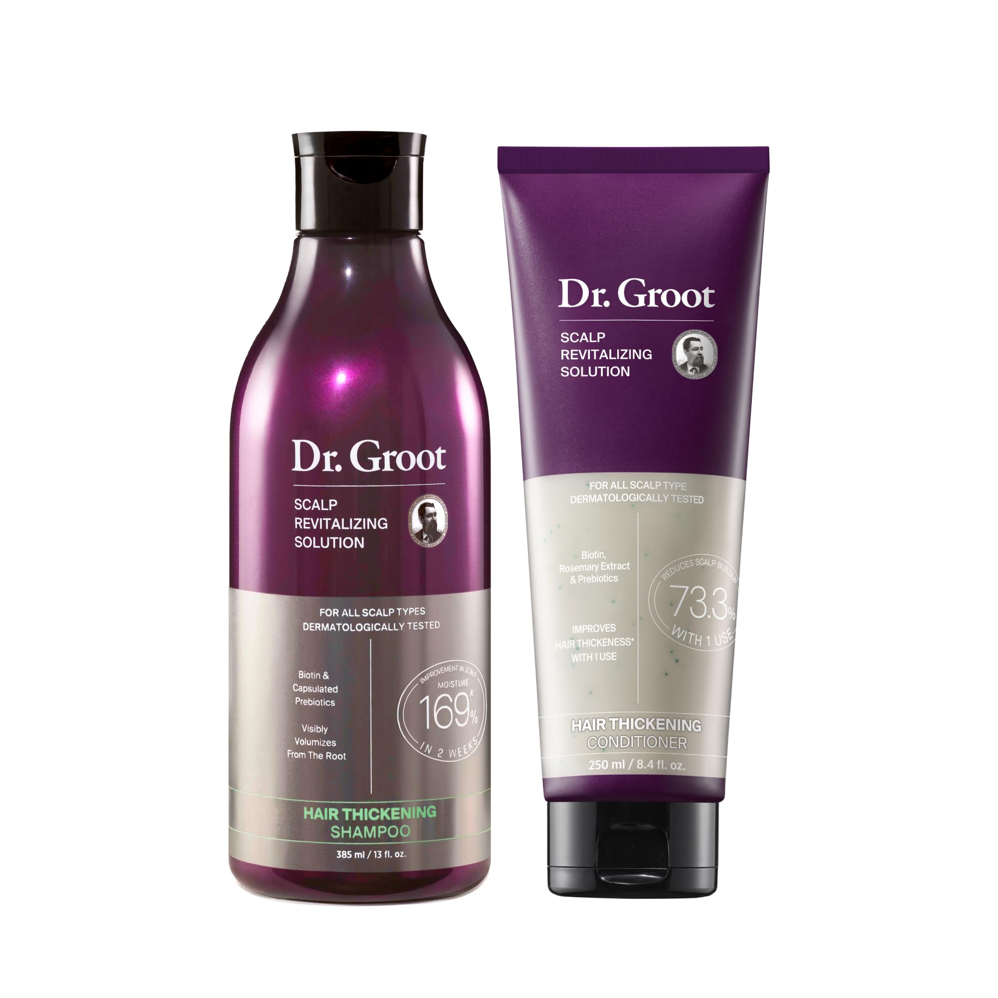 Dr. GrootThickening Shampoo & Conditioner Set for Hair Loss – Clinical Results with Biotin and Rosemary for Hair Thinning, Shedding, Scalp Repair and Treatment
