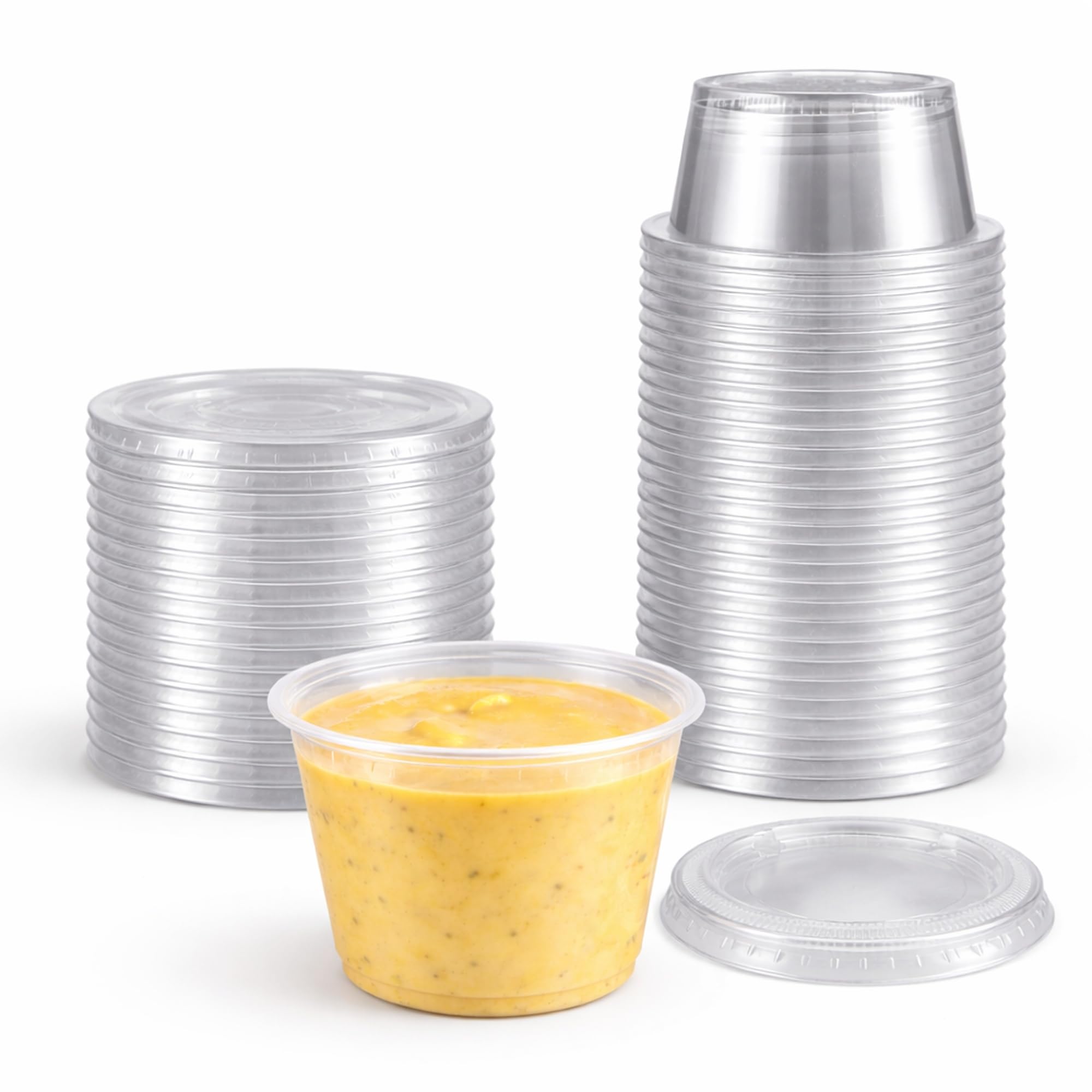 3.25 oz Clear Plastic Souffle Cup，BPA Free Portion Cups With Lids, 50 Sets