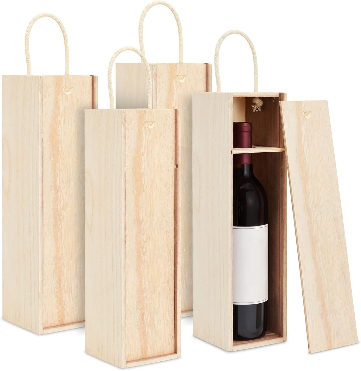Juvale 4 Pack Unfinished Wooden Wine Boxes with Handles for