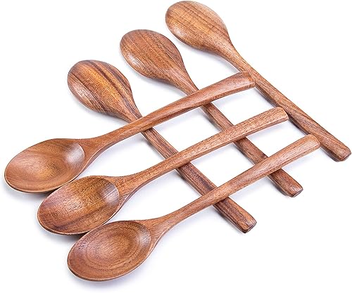 HAKSEN 12 cucharas de madera pequeñas, mini cucharas de sal de madera de 5 pulgadas, cuchara de sopa de madera, cuchara de servir para café, té,