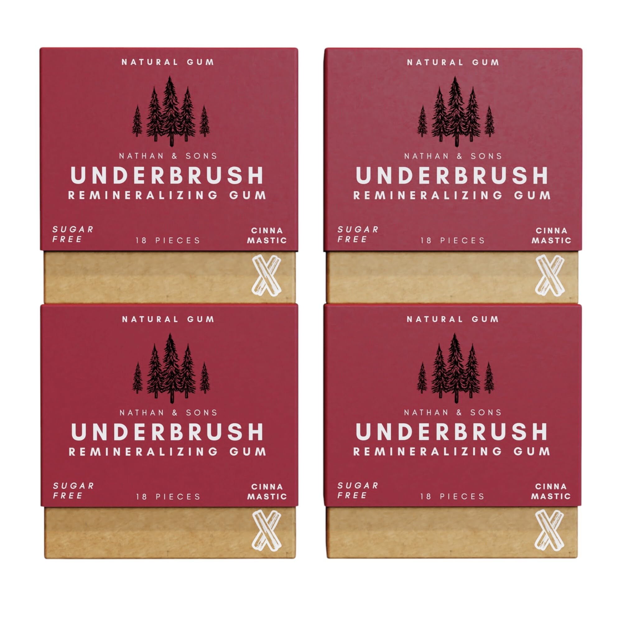 Underbrush Cinna-Mastic Remineralizing Gum, Sugar Free Xylitol Gum with Hydroxyapatite, Supports Fresh Breath and Oral Health, Tree Sap Base, Gluten Free, No Sucralose or Aspartame, 4 Pack