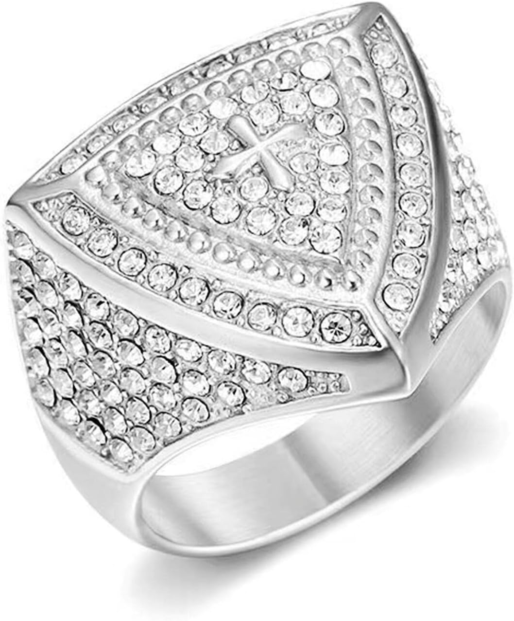 Iced out Armor Shield Templar Ring for men CZ ring Hip Hop ring 316 Stainless Steel Radiant Biker Rings Bling Cuban style Iced Out Jewelry Punk Ring Club ring Heavy Metal ring Ceremony plated gold