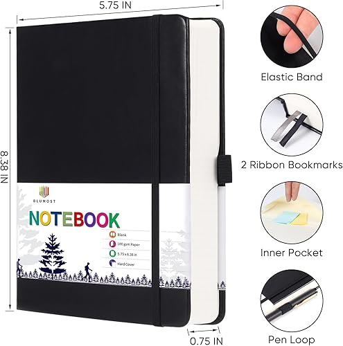Miniatura 4 de Cuaderno de papel en blanco, 280 páginas A5, cuaderno en blanco con papel en blanco grueso de 3.53 ozm, tapa dura, piel sintética, 5.75 x 8.38