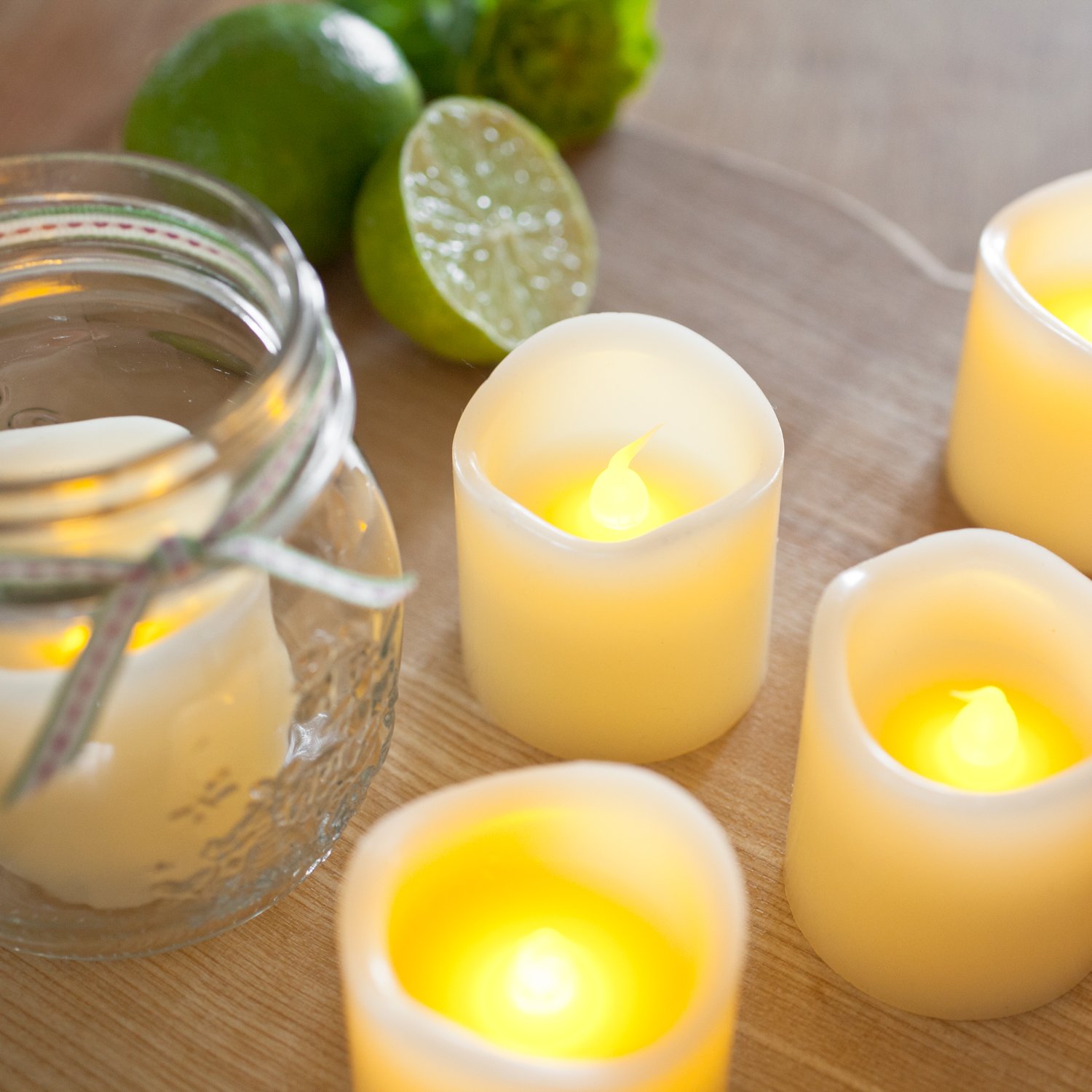 Lights4fun Juego de 12 Velas Sin Llama de LED de Cera Natural de Pilas