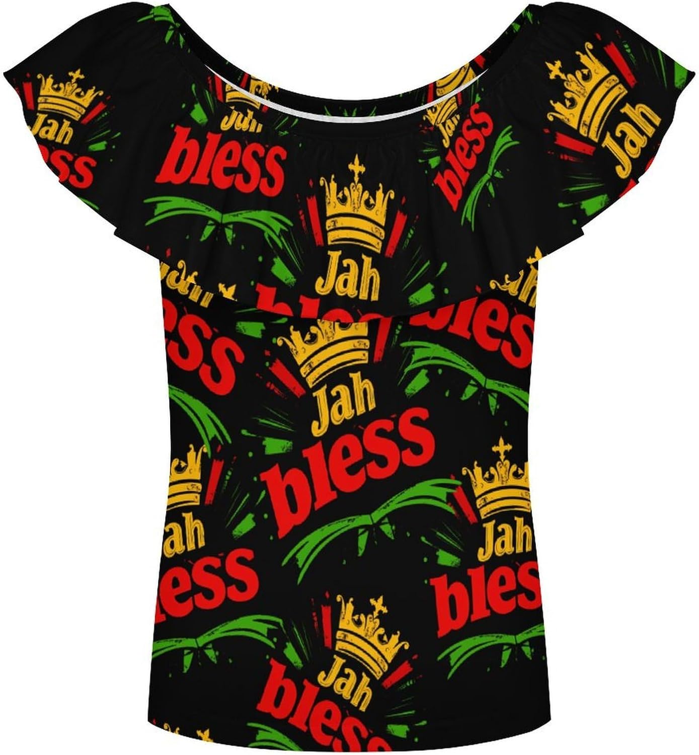 Jah Bless Jamaica Rastafari Girls T-Shirts Top Ruffle Short Sleeve Blouse Casual Graphic Tees