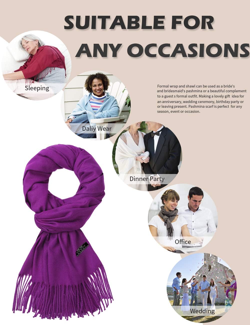 Pashmina Shawl Women Winter Scarf Warm Wedding Wraps Ladies Scarves for Evening Dresses - Image 6