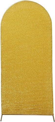 Miniatura 6 de Efavormart - Cubierta de marco de fondo de elastano dorado brillante de 6 pies, cubierta de arco de boda metálica brillante de 2 lados