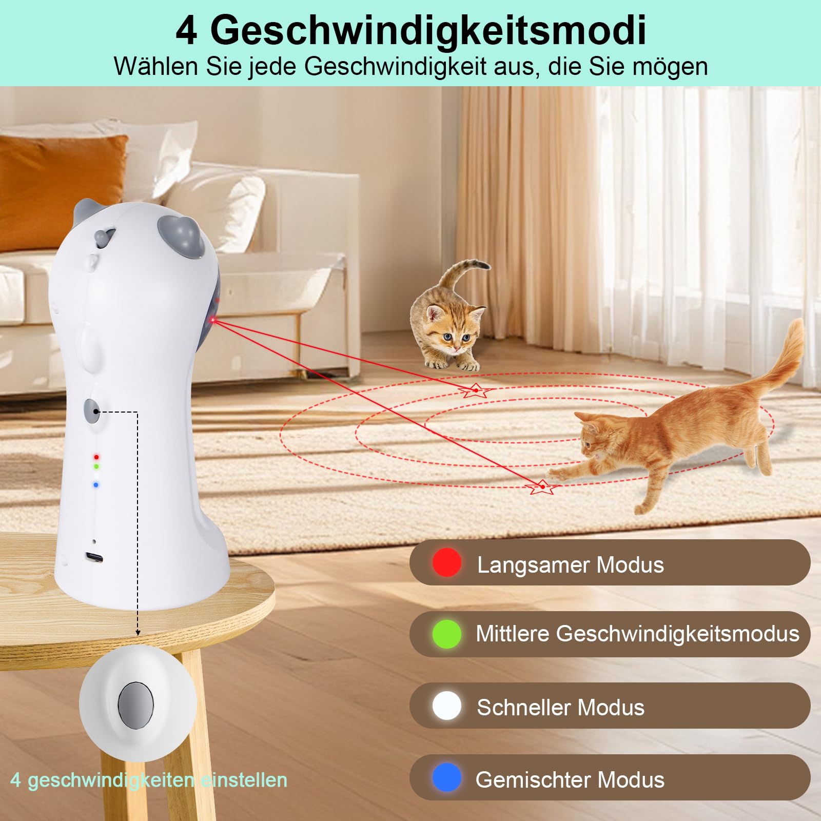 TBTeek Katzenspielzeug Selbstbeschäftigung, automatisch, bewegungsaktiviert | 5 lustige Muster, 4 Geschwindigkeitsmodi,verstellbare Lichtwinkel, zufällige rotierende Trajektorie, aufladbar
