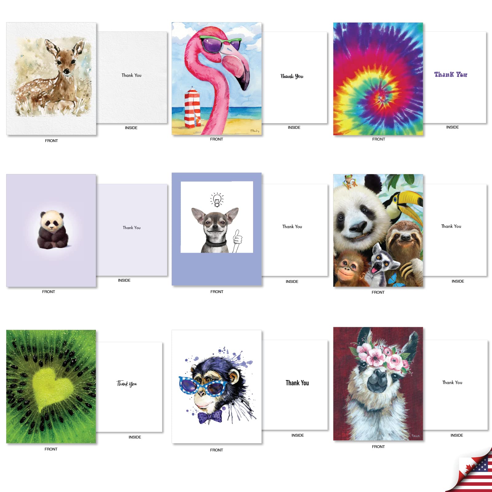 The Best Card Company - Lot de 36 cartes assorties de 10,2 x 13,5 cm avec enveloppes (36 motifs, 1 chaque), carte de gratitude en vrac – Many Smiles AM7754TYG-B1x36