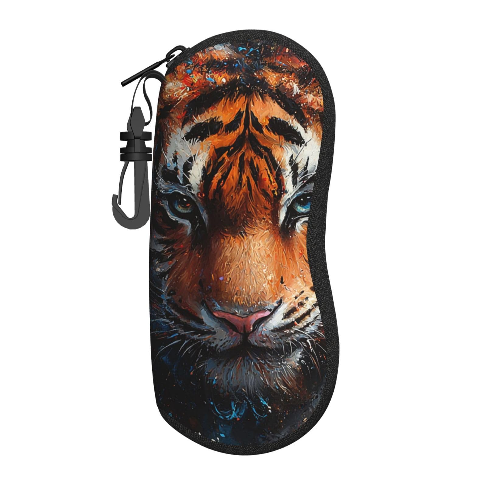 Peiyeety Unisex As Pic Soft Sunglasses Case Ultra Light Zipper Eyeglass Portable Glasses Pouch With Belt Clip - Animals Tiger Art