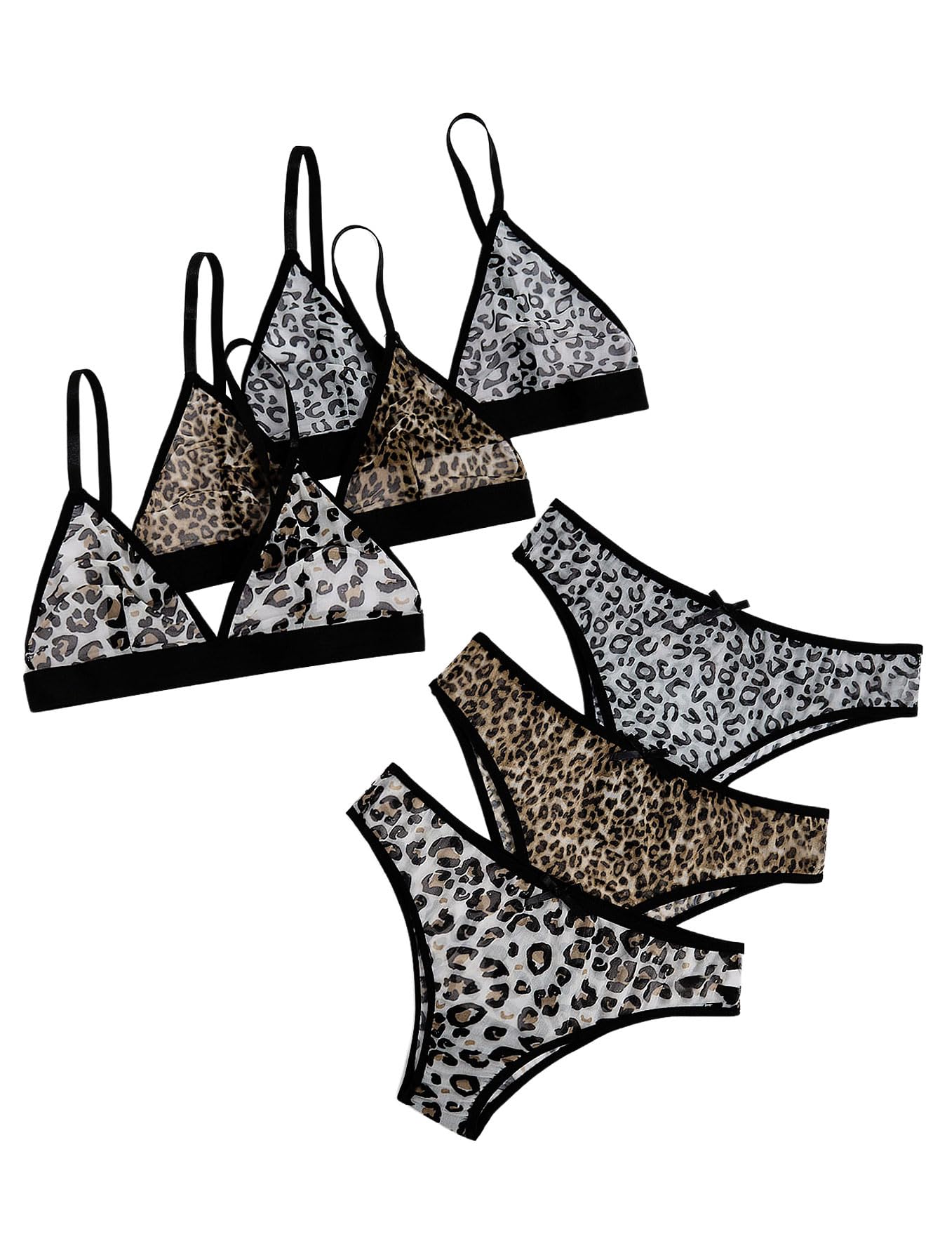 BEAUDRM Women's 3 Pack Matching Bra and Panty Sets Mesh Sexy Lingerie Sets