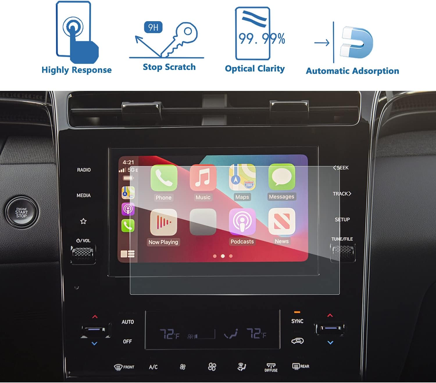 lfotpp glass screen protector for 2022 hyundia tucson nx4 8 inch 2022 kona electric 8 inch tempered glass navigation 9h hardness car infotainment ste