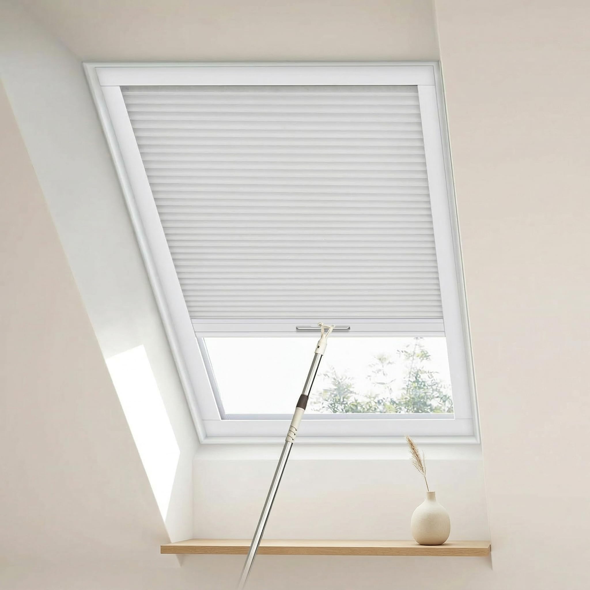 Skylight Blinds Cordless Roof Honeycomb Window Blinds Light Filtering Cellular Pleated Roof Shades for Home Easy to Install Shades for Inclined Plane Room Windows Custom Size (Blackout White)