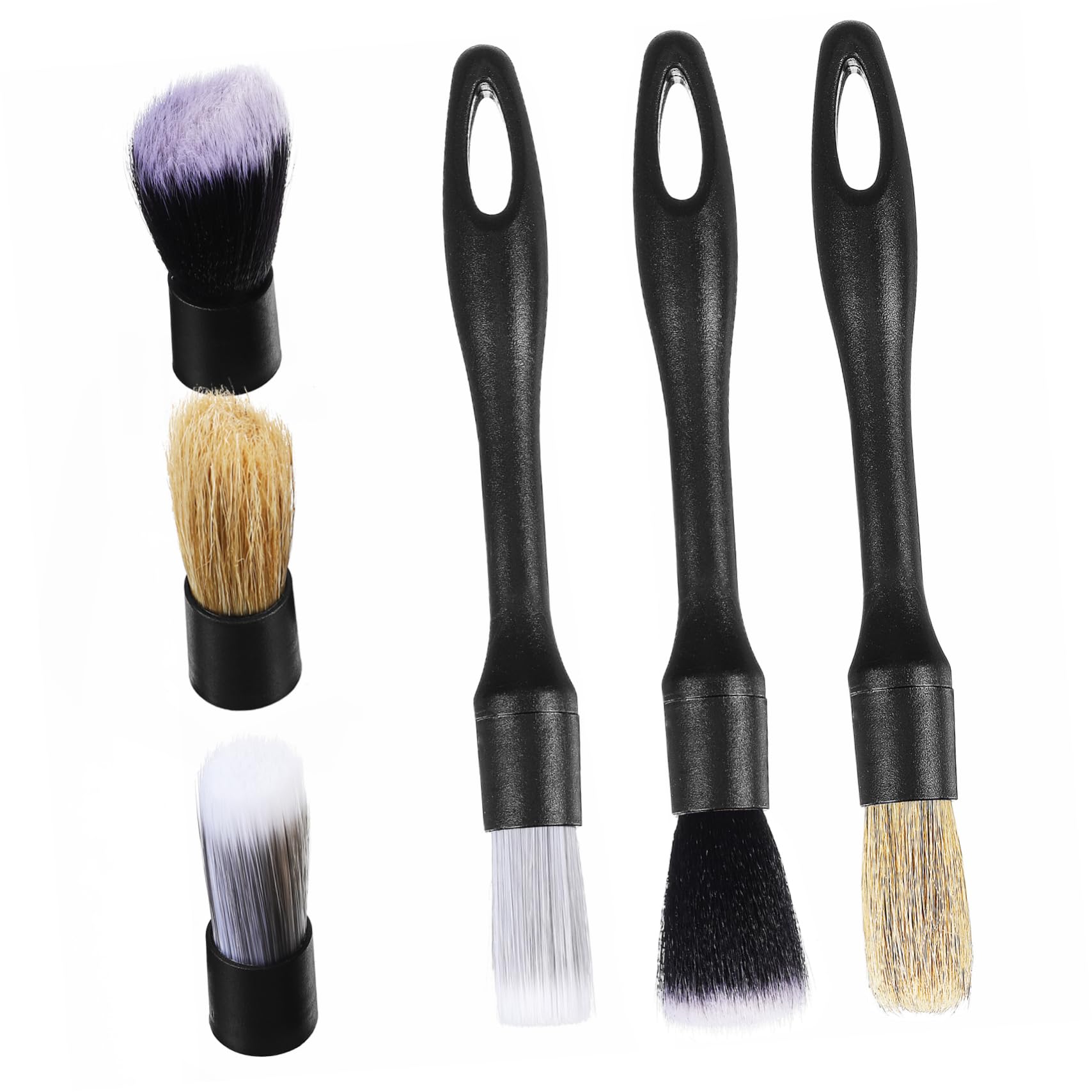 MUCKLILY 1set Auto Detailing Brush Kit Interior Car Detailing Tools with Replacement Brush Ergonomic Handle for Efficient Vehicle Cleaning Portable and Design