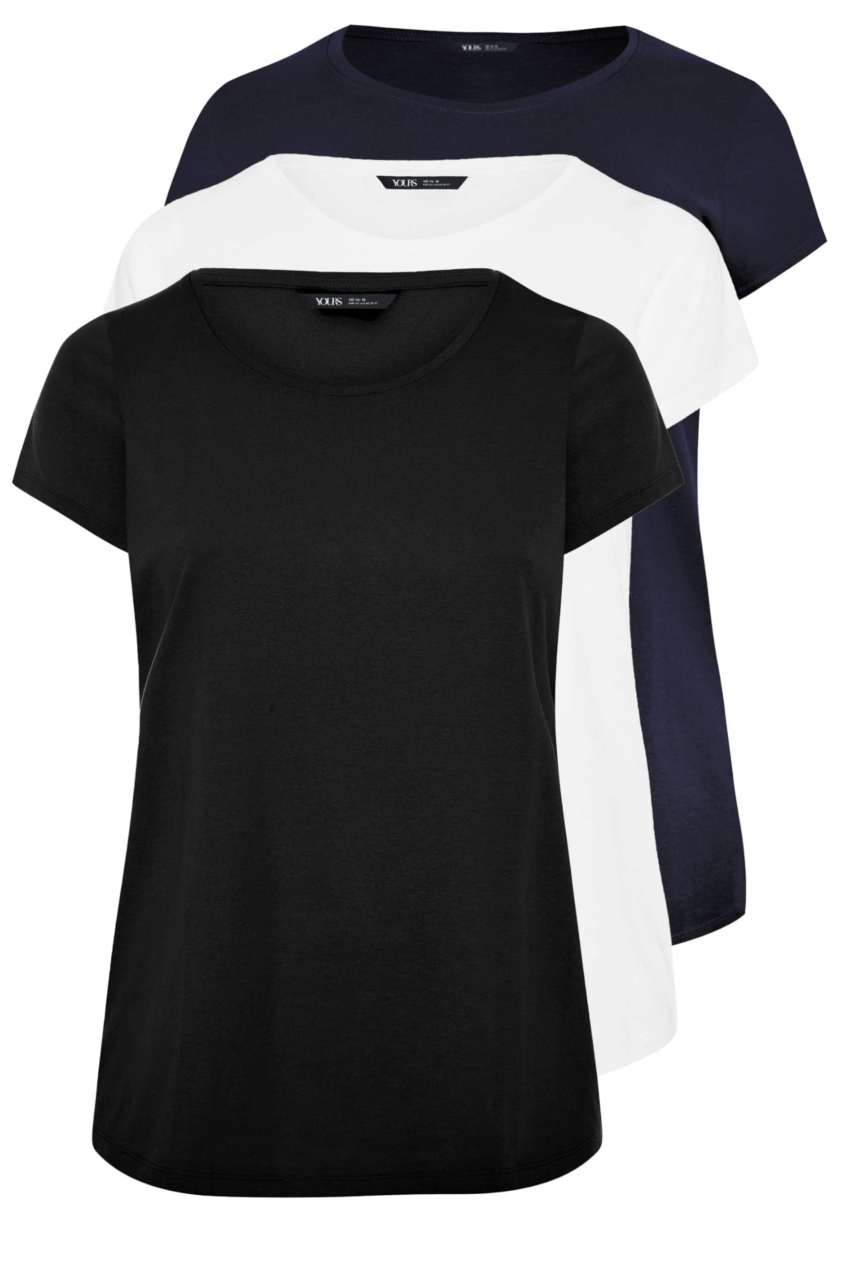 Yours Women's Dark Blue Yourset 3 Pack Curve Navy Blue & Black Core T-Shirts - Plus Size Curve