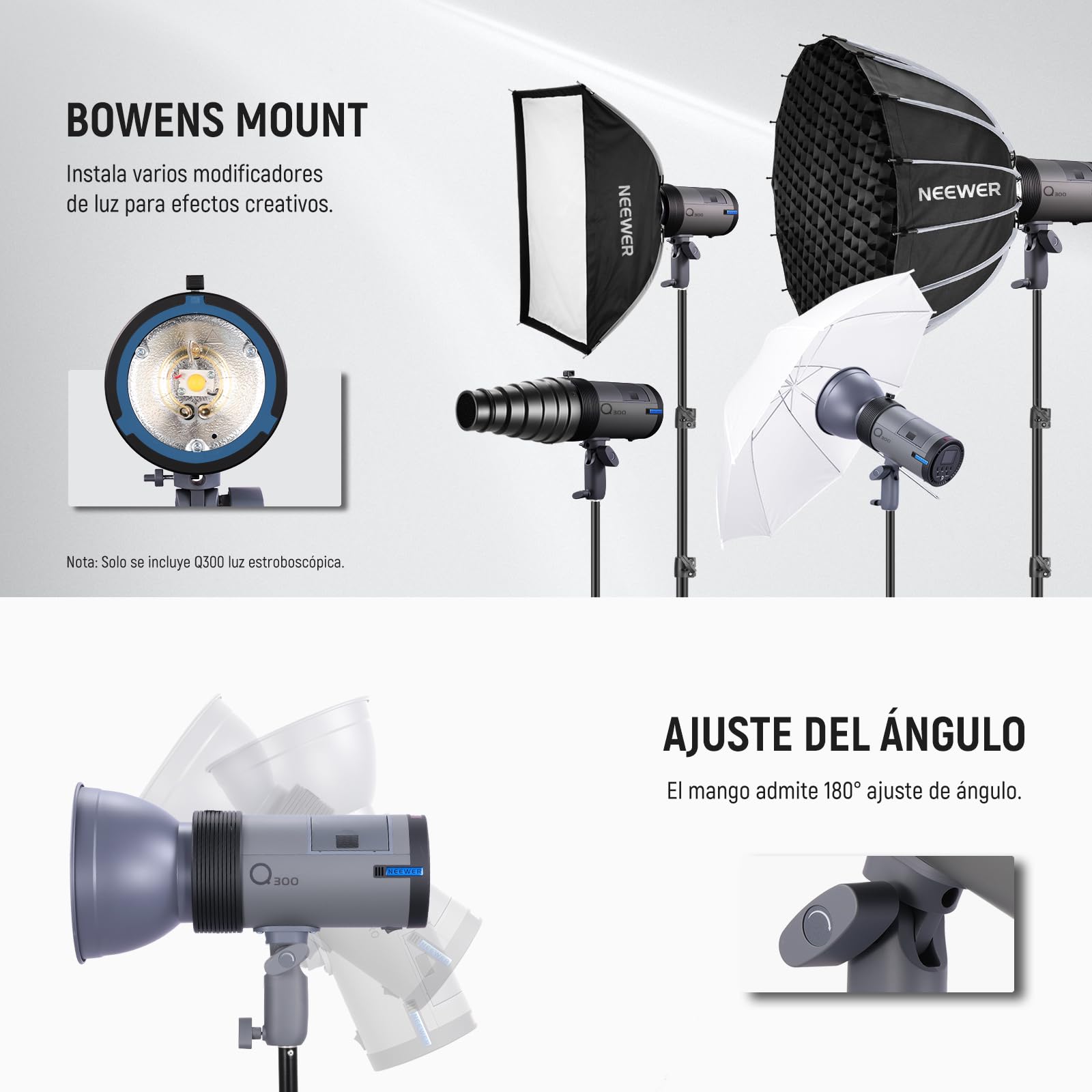 NEEWER Q300 300W 2,4GHz Flash Estudio Exteriores con Disparador Inalámbrico Q Compact, 7800mAh Batería Iones Litio Strobe Luz Estudio Luz Fotografía Monoluz Inalámbrico 1000 Potencia, Paño Limpieza