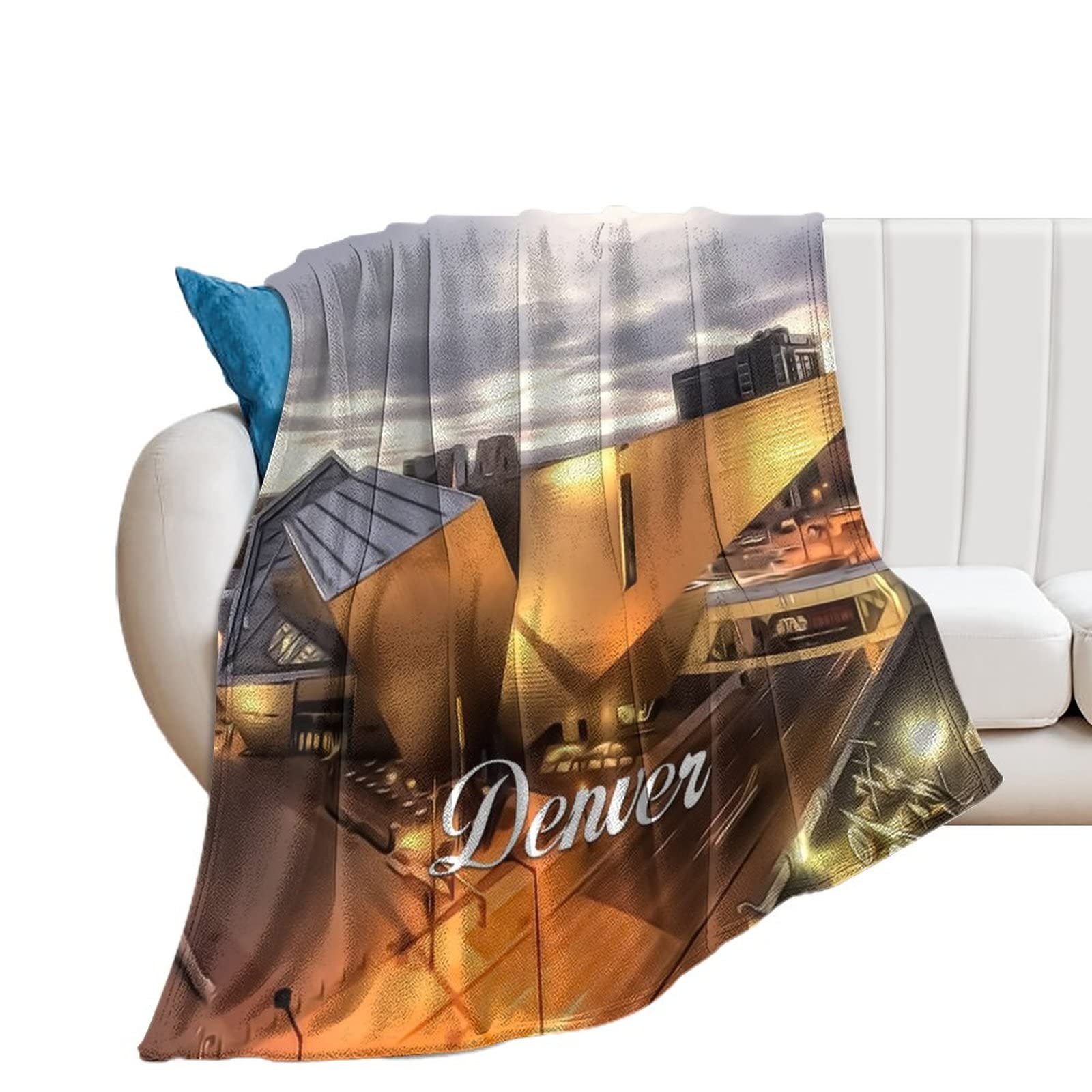 Couverture chaude flanelle Denver paysage urbain plaid canapé doux anti-froid