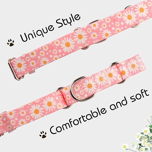 Miniatura 3 de Collar Martingale para perros medianos y grandes, collares para perras hembras con nailon suave ajustable y diseño floral especial de margarita