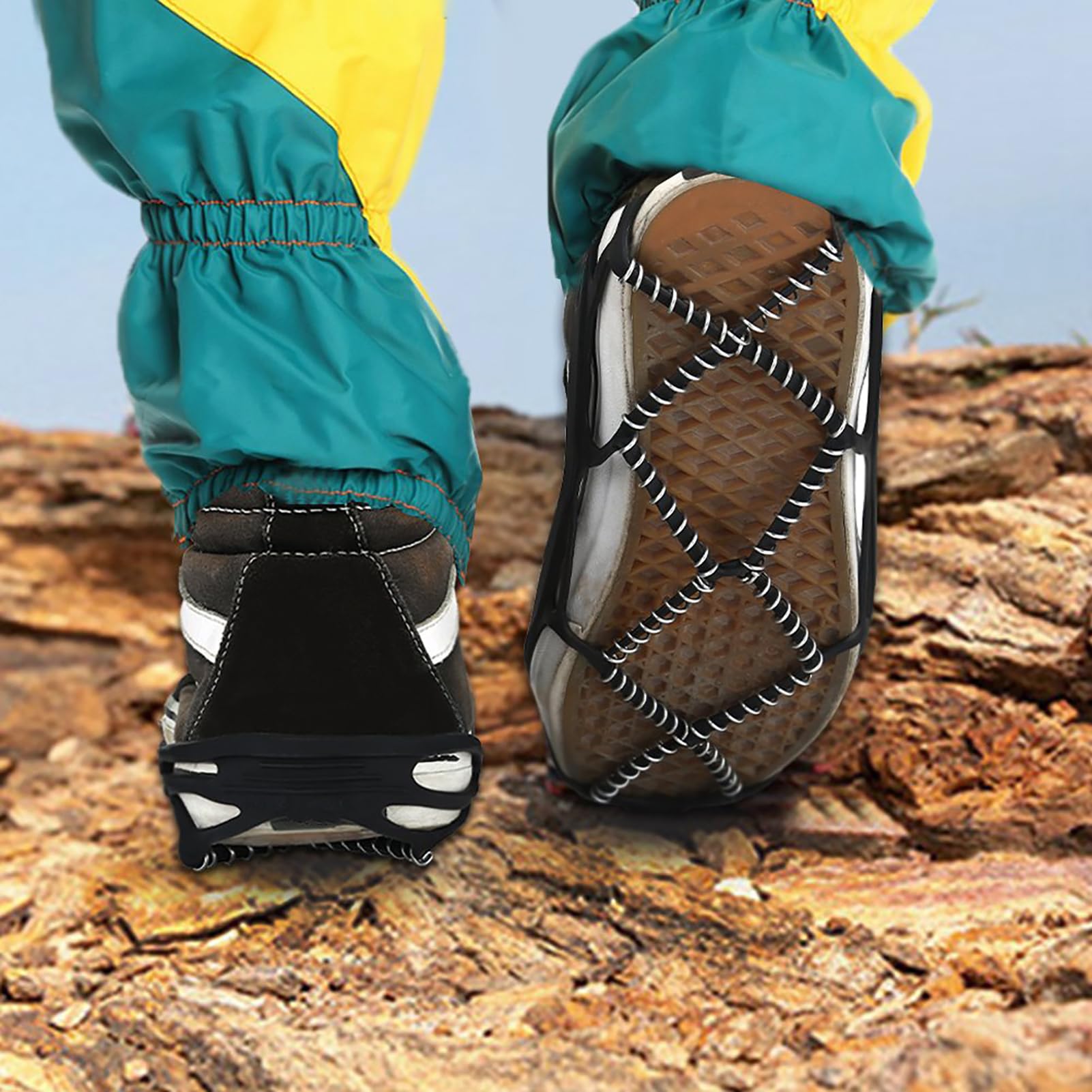 Walk Traction Cleats, Outdoor Snow Antiskid Spikes Grips Mountain Climbing Footwear Ice Traction Cleats, 360 Degree Grip on Snow, Ice