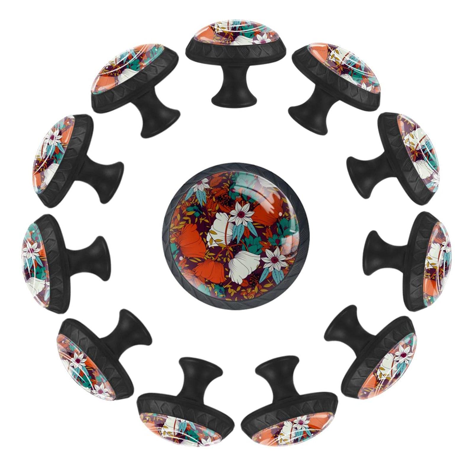 Boutons de tiroir ronds fleurs d'été vintage 35mm pour commode de chambre (Lot de 12)